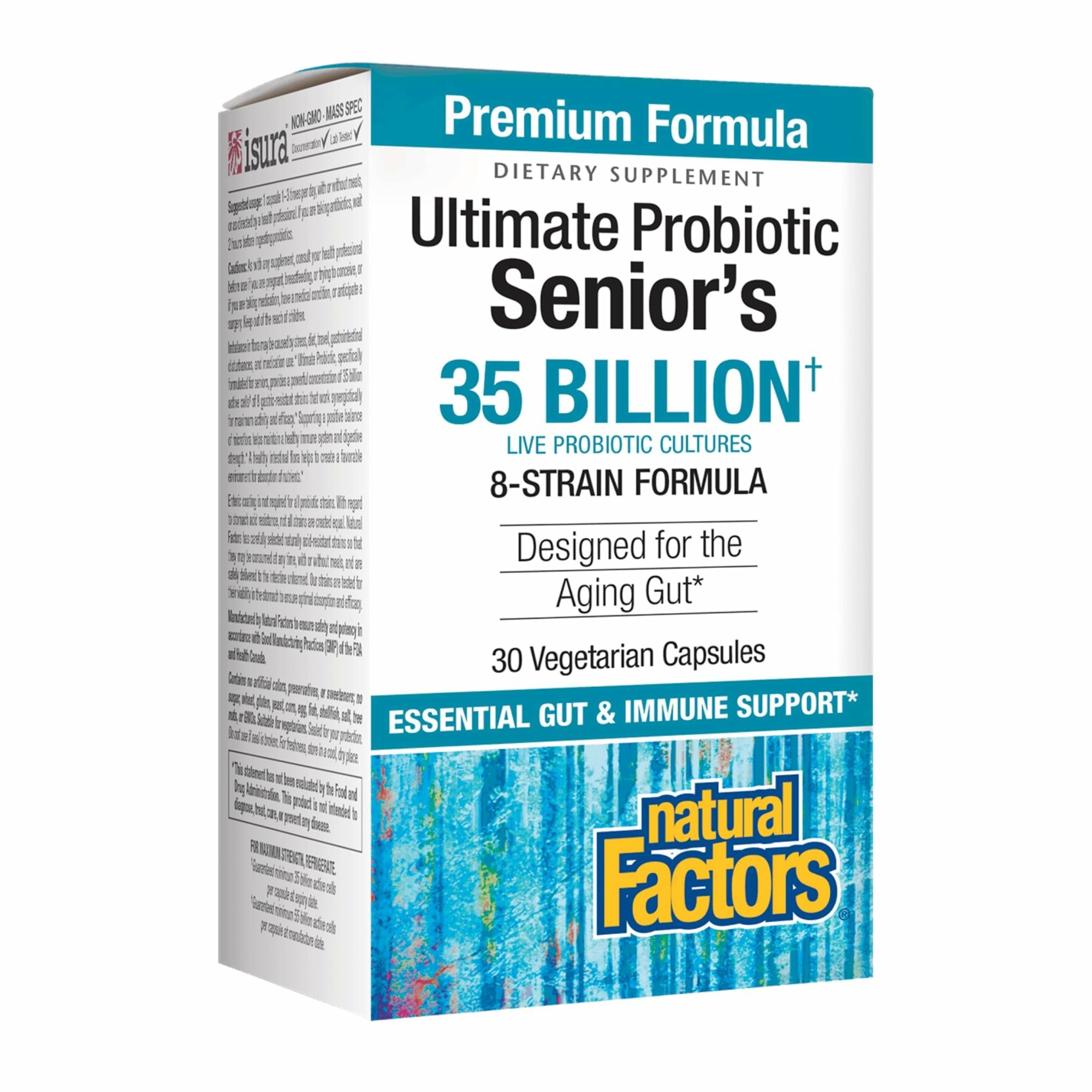 Natural Factors Ultimate Probiotic Senior's - Senior Supplement for Digestive & Immune Health - 35 Billion CFUs - Non-GMO & Gluten-Free - 30 Capsules (30 Servings)