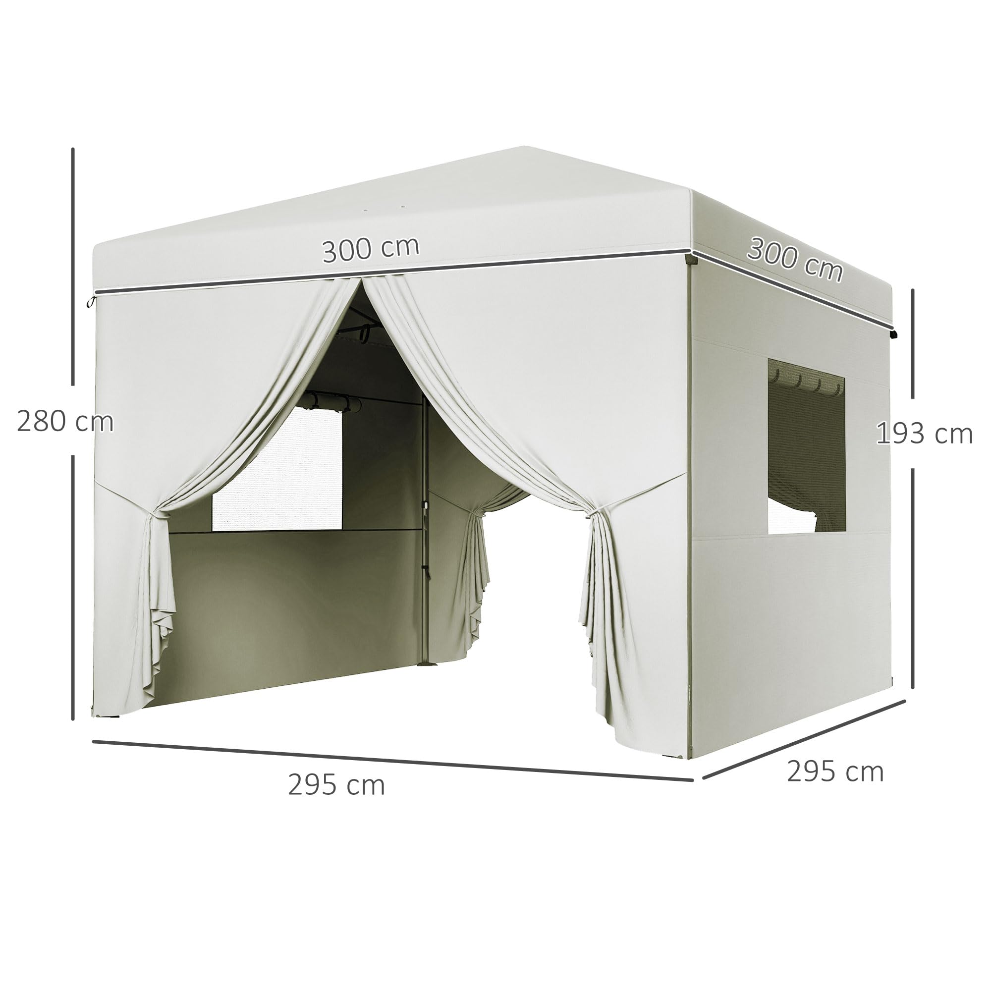 Outsunny Carpa Plegable Pop-Up 3x3 m Cenador de Jardín con 4 Paredes Laterales 2 Ventanas de Malla Altura Ajustable Bolsa de Transporte Impermeable y Anti-UV para Camping Fiestas Blanco
