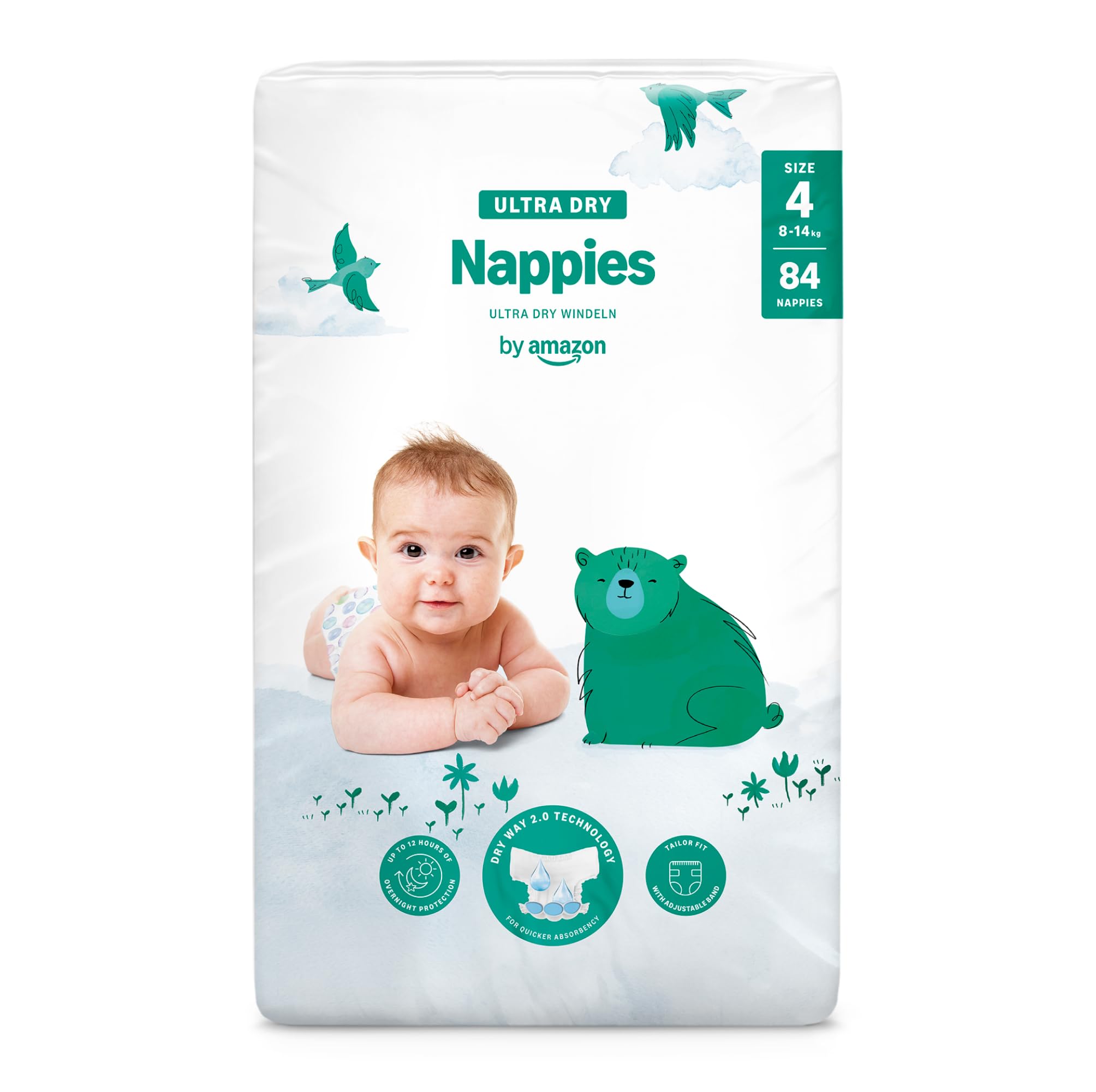 By Amazon Pannolini ultra asciutto Taglia 4 (8-14 kg), Con canali d'areazione, Bianco, 84 Unità (1 confezioni da 84) - Nuova versione (Precedentemente un marchio Mama Bear brand, stesso prodotto)