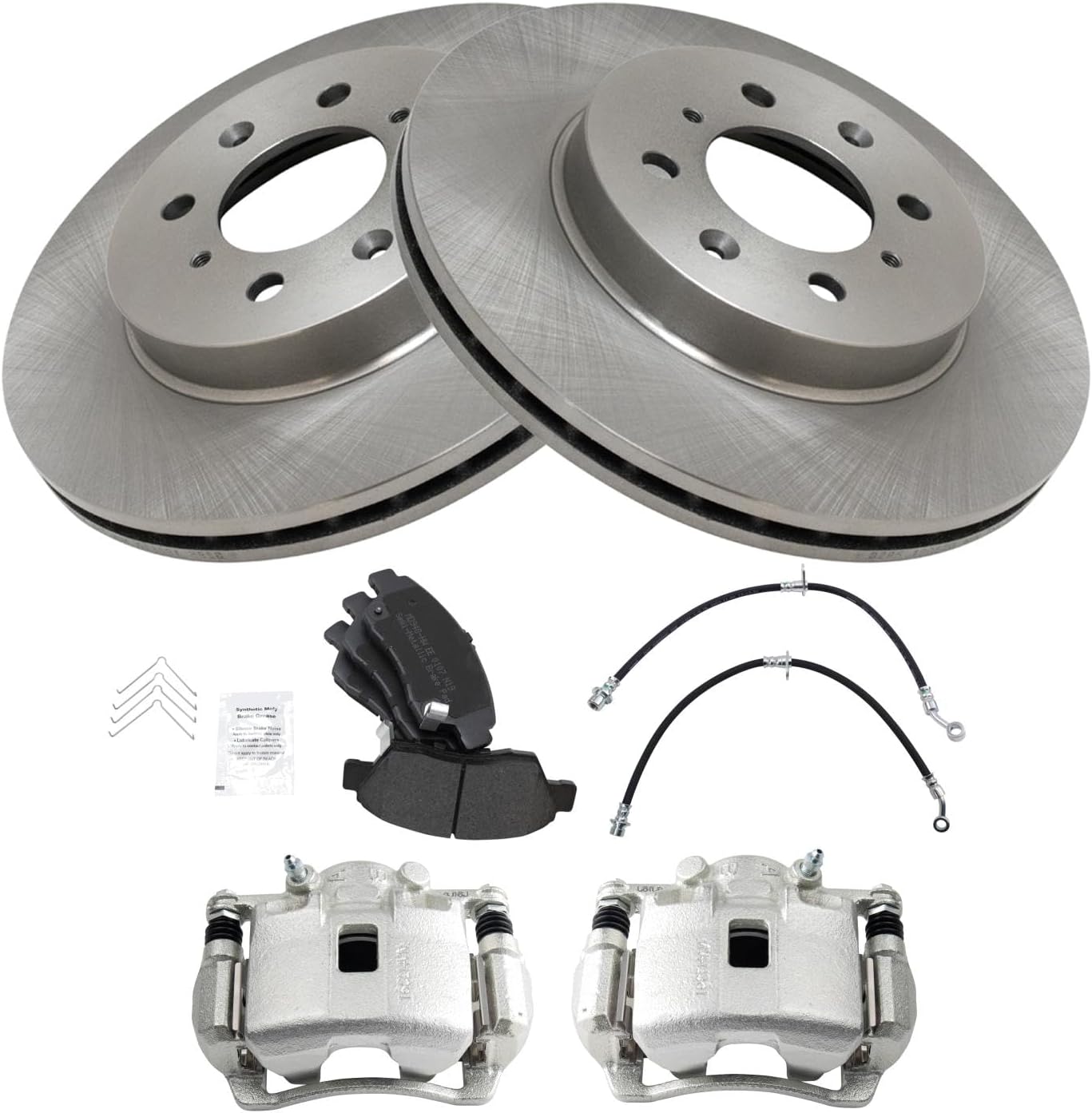 TRQ Front Brake Pad & Rotor Kit Semi-Metallic Compatible with 2003-2005 Honda Civic