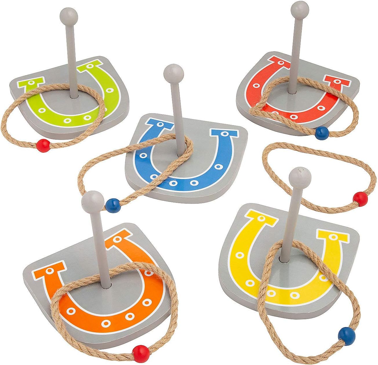 Fun Express Western Horseshoes Ring Toss Game - Outdoor Games for Kids and Adults | Yard Games for Family Reunions, Birthday Party Games, Backyard Fun | Wooden Lawn Games Set with Rope Rings 11 Pieces