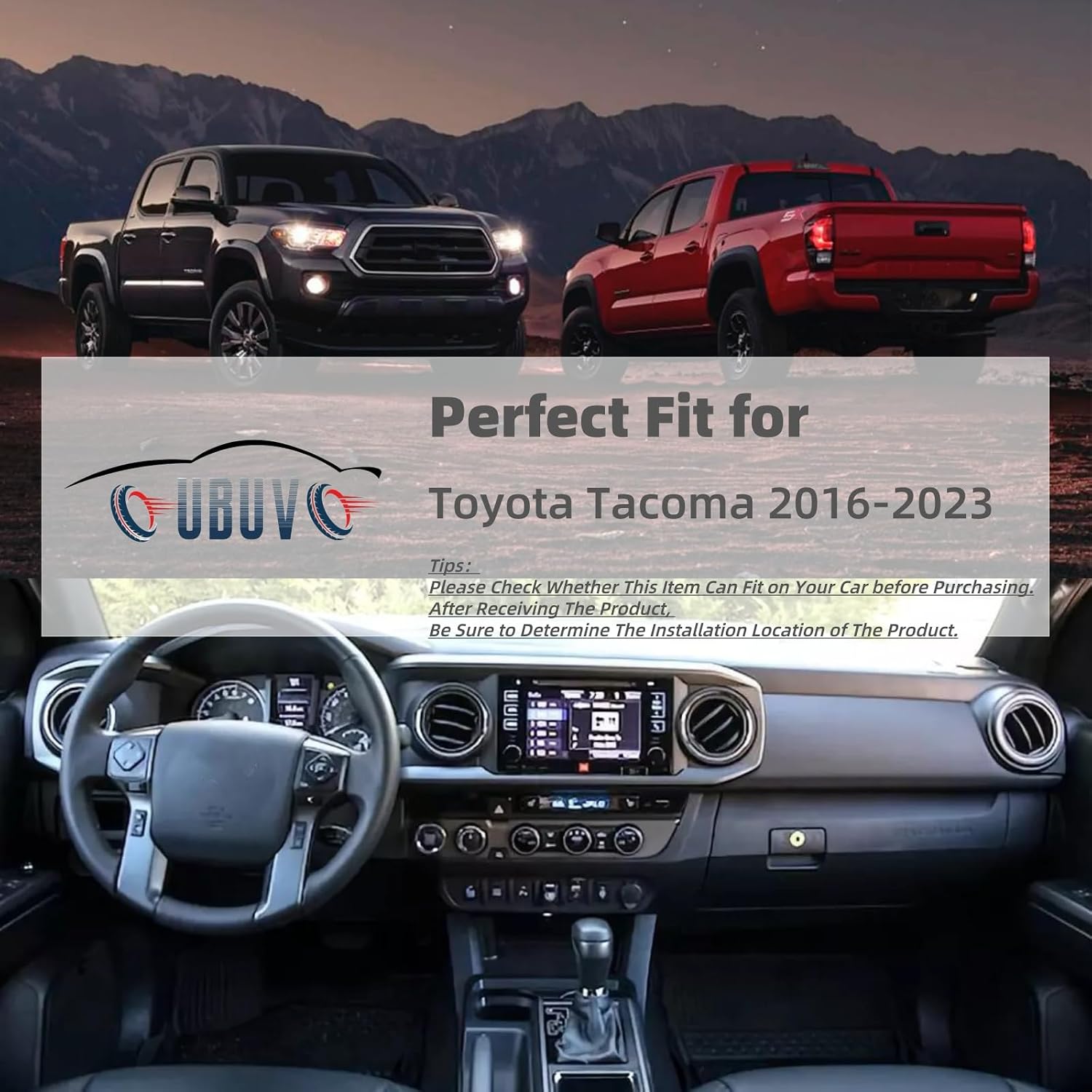 Car Inner Look Central Console Dashboard Panel Cover Trim Fit for Toyota Tacoma 2016 2017 2018 2019 2020 2021 2022 2023 Console Dashboard Decorative Border Frame (Carbon Fiber Pattern)