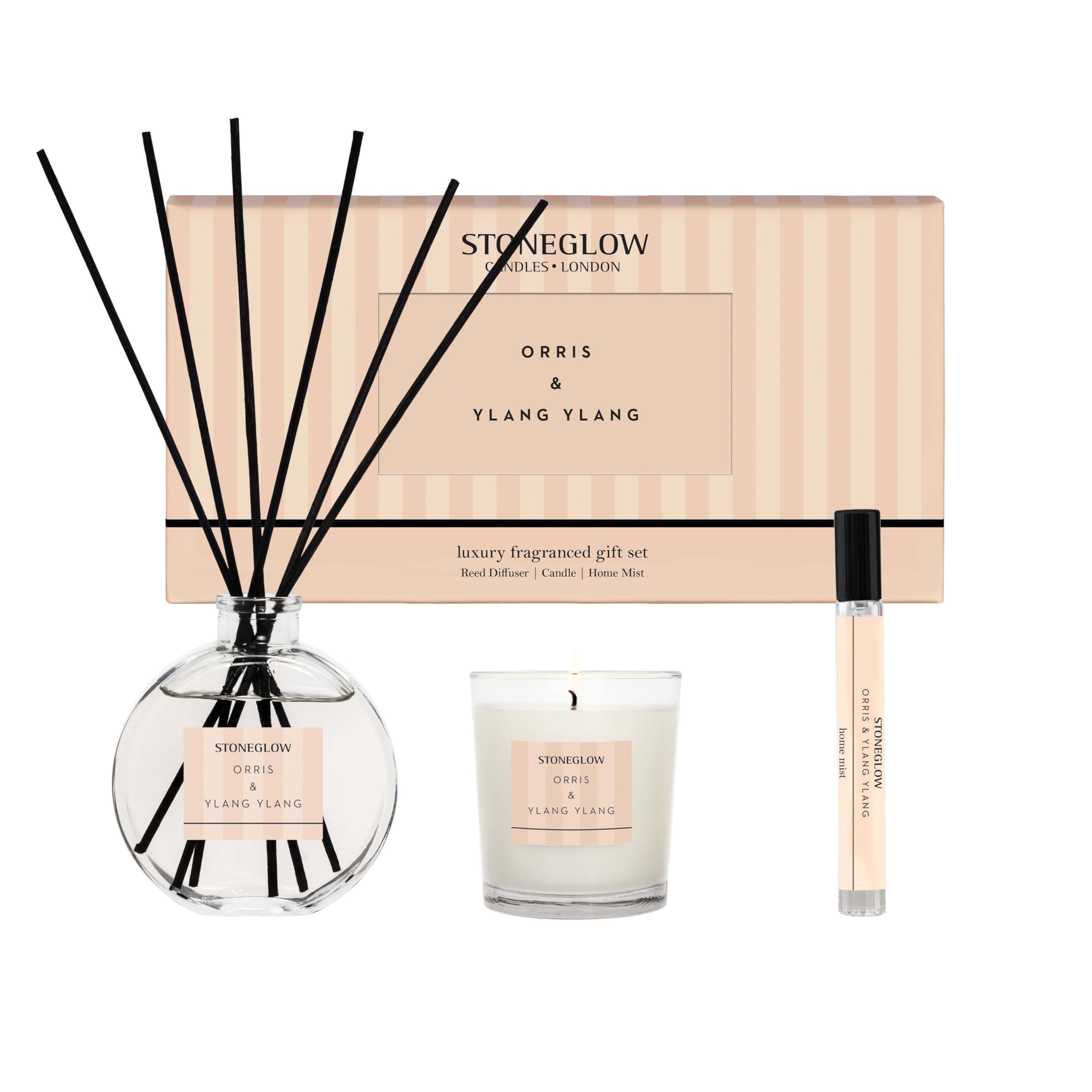Stoneglow Modern Classics - Orris & Ylang Ylang Scented Gift Set - 75g Votive, 120ml Diffuser, 15ml Home Mist