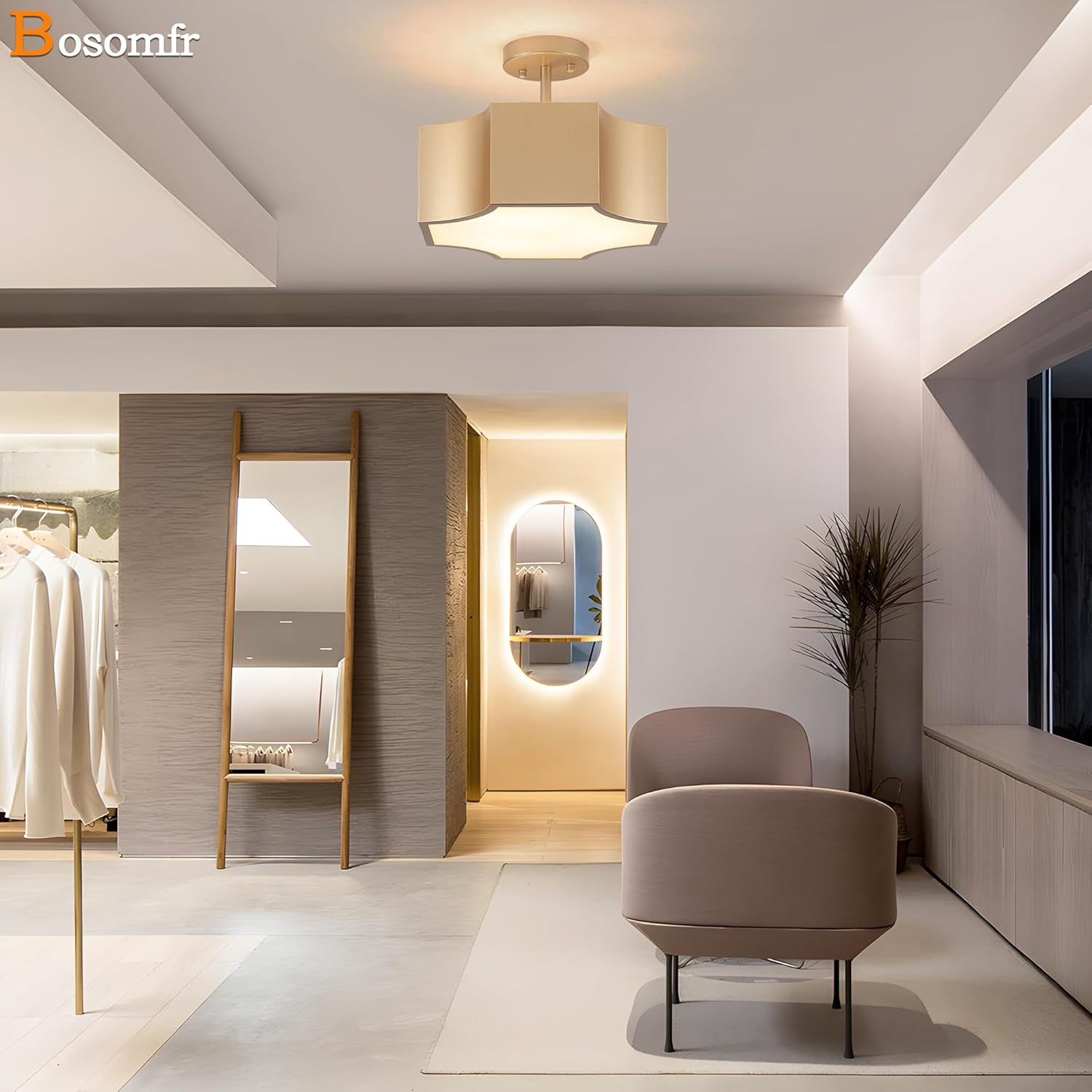 Modern Gold 3-Light Ceiling Light Fixture, Metal Industrial Semi Flush Mount Close to Ceiling Light, Farmhouse Light Fixtures Ceiling Mount, Geometry Chandelier for Kitchen, Dining Room, Hallway