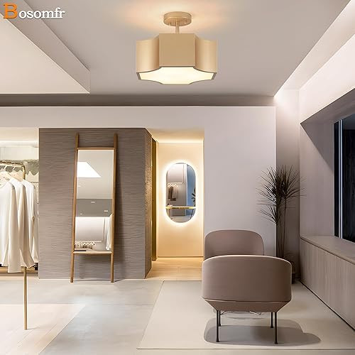 Miniatura 6 de Moderna lámpara de techo dorada de 3 luces, montaje semiempotrado industrial de metal, cerca del techo, lámpara de techo de granja, lámpara