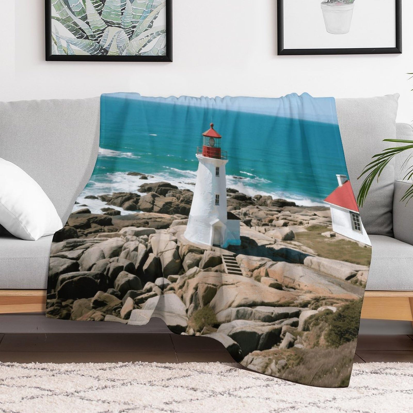 Custom Lighthouse Blanket Lightweight Flannel Fleece Throw for Couch Sofa Bed Luxury Soft Cozy Plush Lap Bedtime Blanket for All Seasons Bedroom Home Decor Gifts 40x50