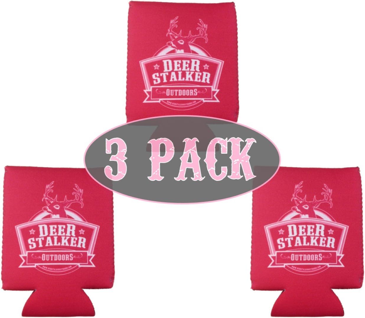 (3-Pack) Hot Pink - Deer Stalker Outdoors - Magnetic Neoprene Can Holder / Beverage Cooler / Insulator