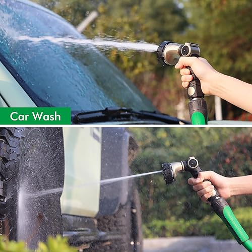 Miniatura 4 de RESTMO Boquilla de manguera resistente, rociador de manguera de agua de jardín de metal con 7 patrones de riego, control de pulgar, válvula de