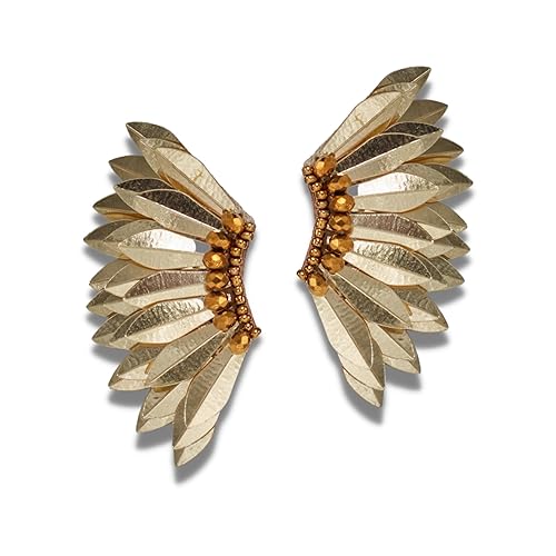 Angel wing earrings for women, Small statement Handmade prom earring, Wings studs for girls, Beaded Butterfly winged Earring (Gold Wings)
