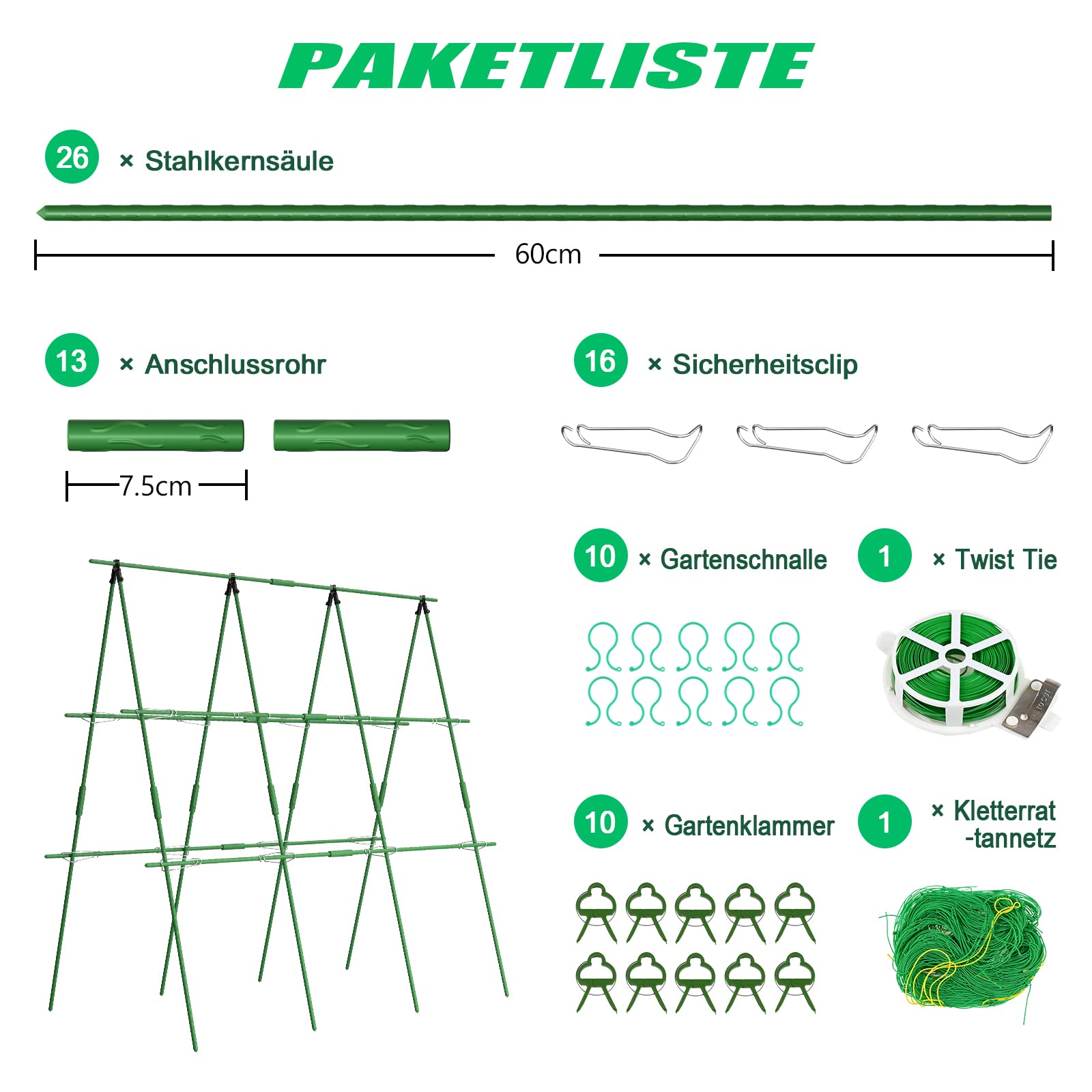 SUNYRISY Lot de tuteurs de concombre pour plantes grimpantes - Support pour plantes grimpantes - Pour fleurs et plantes utiles - 120 cm de long - Vert