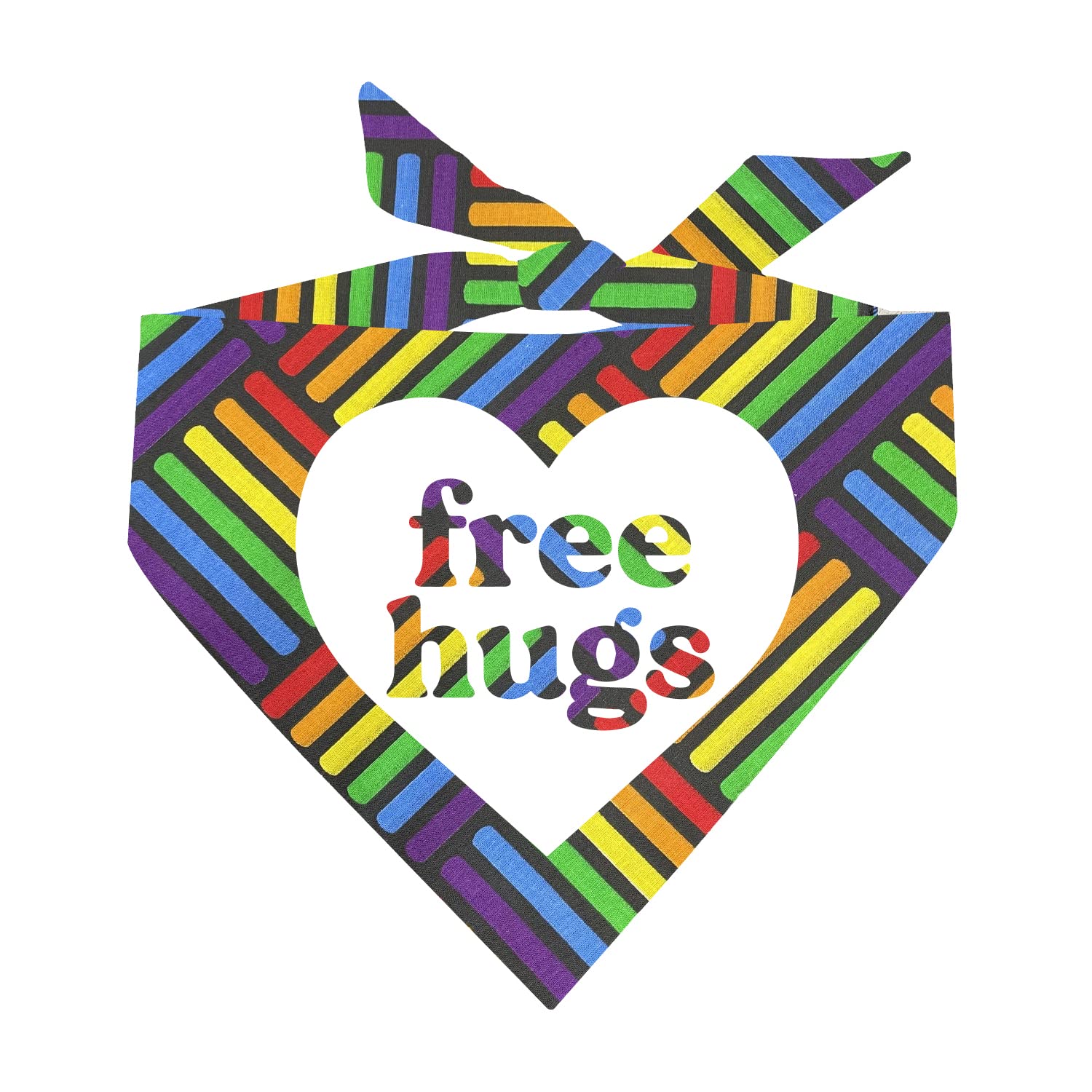 Free Hugs Pride | Pride Month | Equality | Gay | Lesbian | Queer | Dog Bandana | One Size | Rainbow Stripe (Rainbow Weave, OS 726)