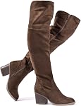 katliu Women's Knee High Boots Suede Chunky Heel Dressy Boots Over the Knee Boots Side Zipper Winter Long Boot