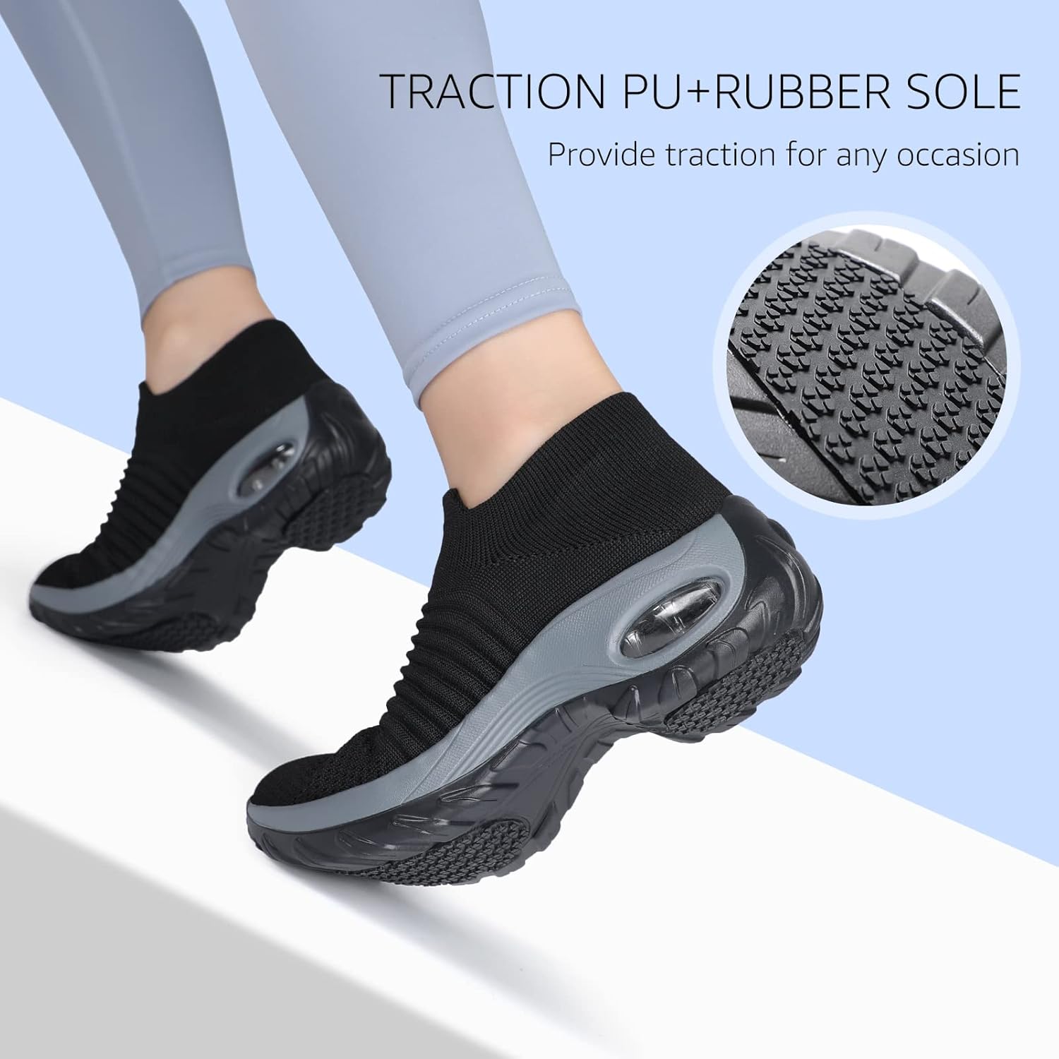 HKR Women's Walking Shoes Arch Support Non Slip Work Shoes Breathable Knit Upper Lightweight for Plantar Fasciitis - Image 4