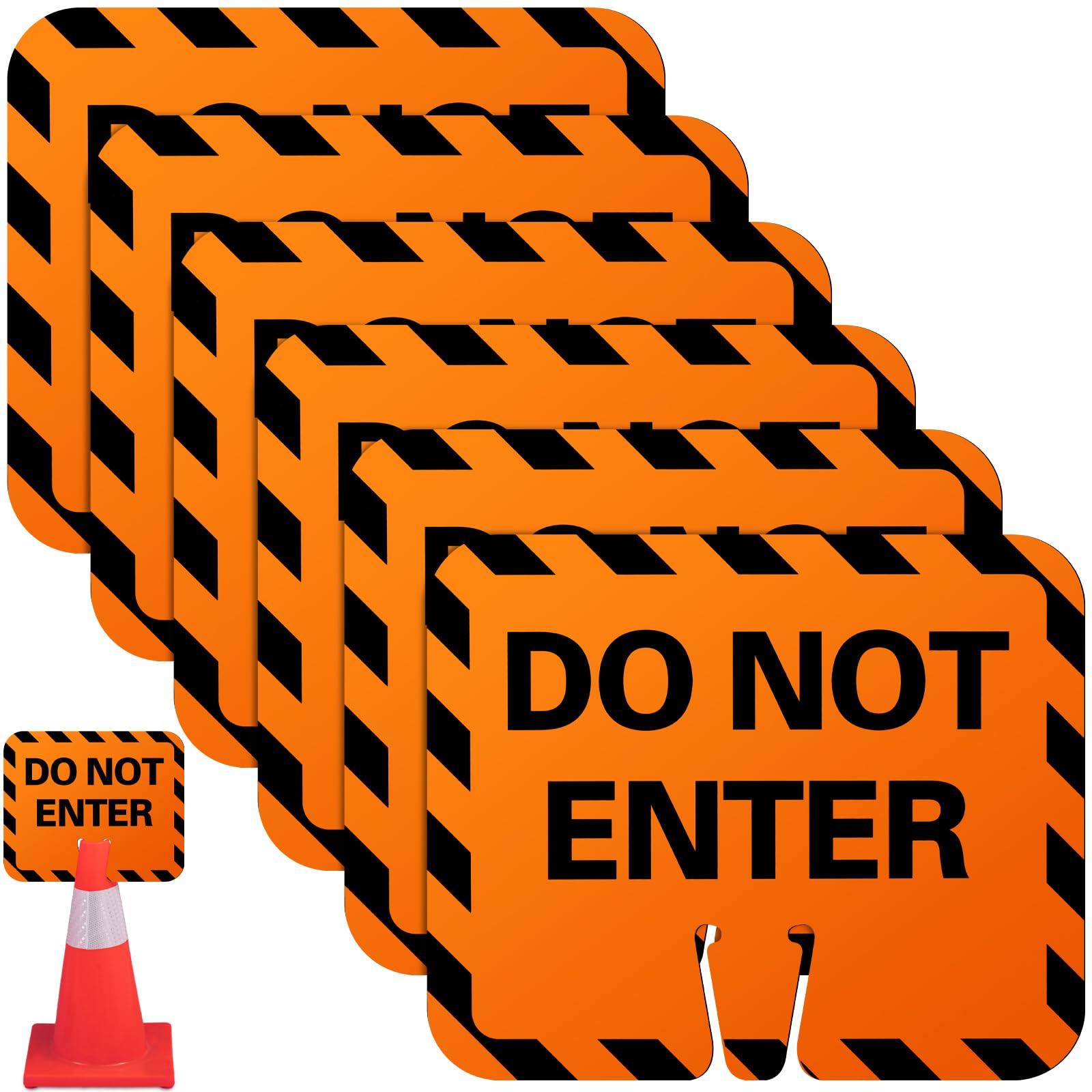 Copkim 6 Pcs Traffic Cone Sign "DO NOT ENTER" Warning Sign Cone Top Road Signs, 12.6 x 10.4 Inches, Black on Orange