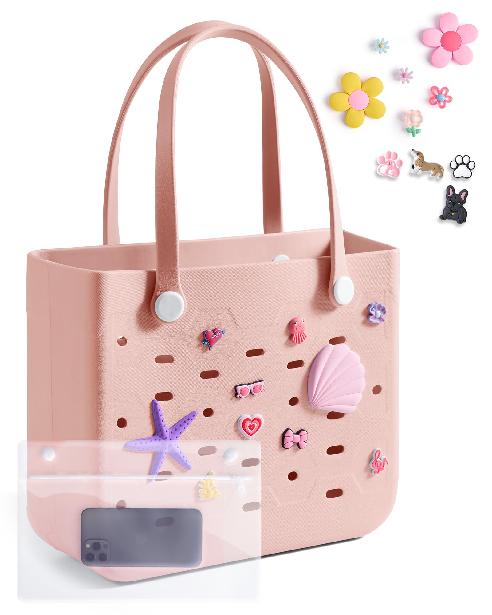 BAGSMART Beach Bag for Women, Water-resistant Rubber Tote Bag, Sandproof Vacation Essentials for Summer Swim Cruise Pool