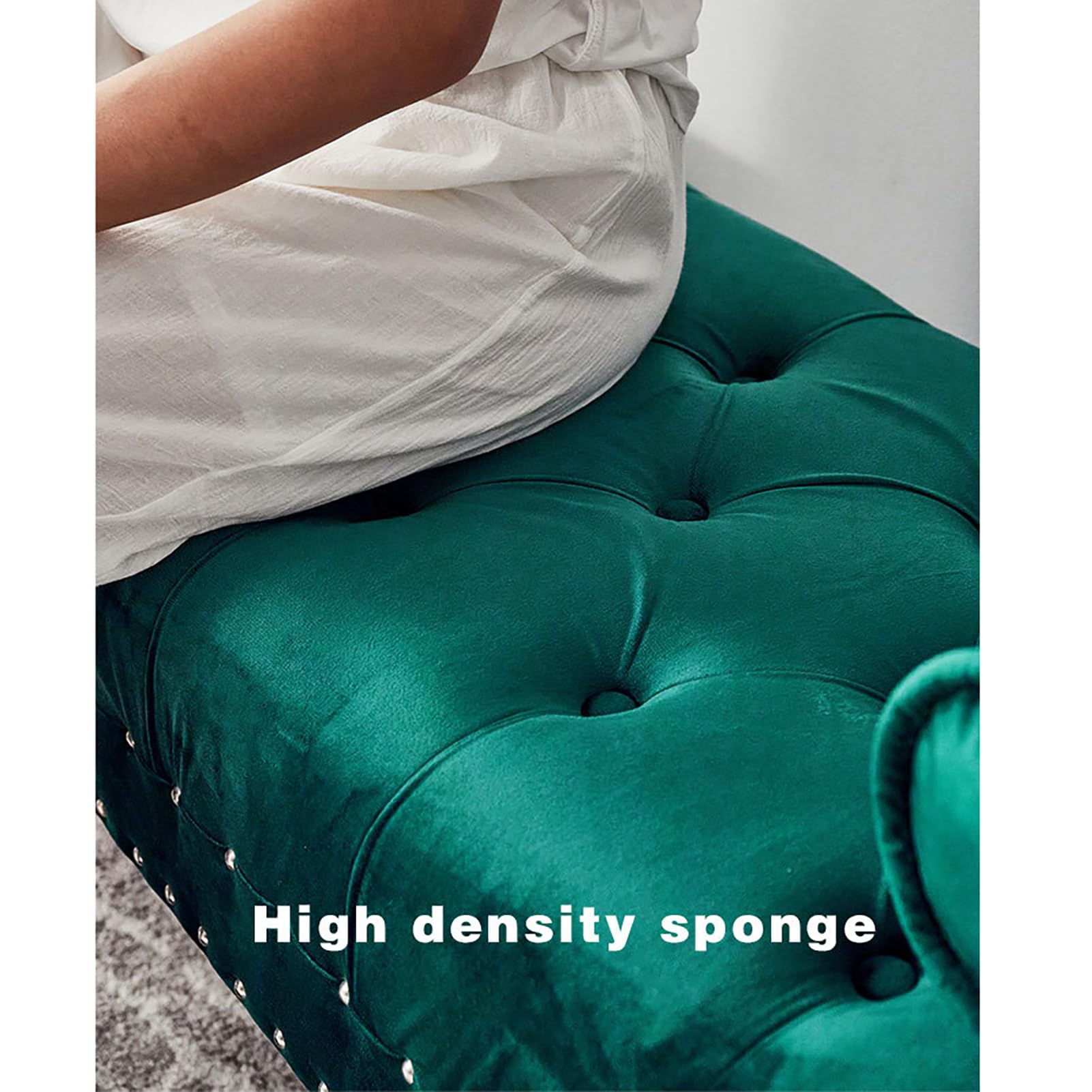 Panca ottomana lussuosa in velluto arrotolata, per camera da letto e soggiorno, con bottoni, imbottita, elegante, con gambe in legno (120 cm, 47 blu A)
