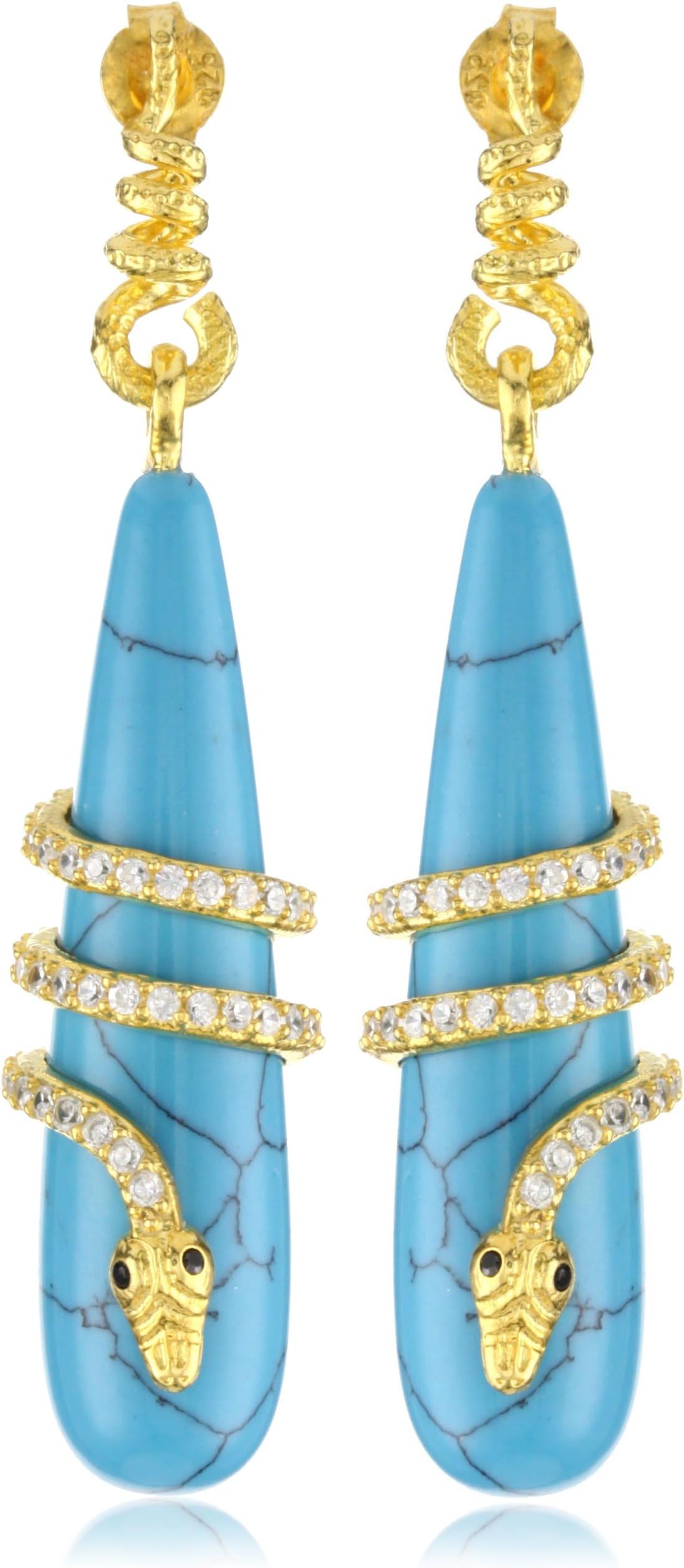 Static 22k Yellow Gold-Dipped Sterling Silver, Turquoise, and Cubic Zirconia Snake Earrings