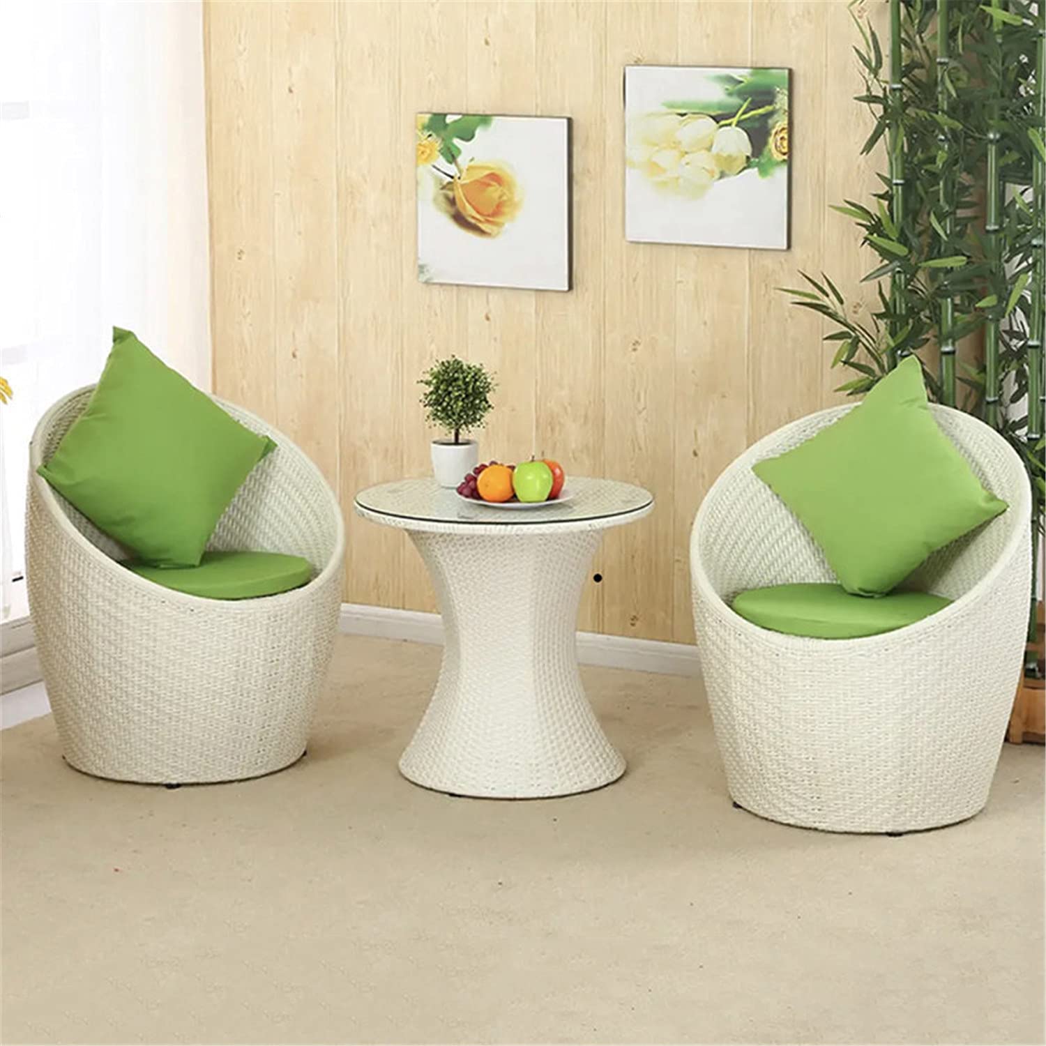 Set da bistrot in PE, set di mobili da giardino per esterni da 3 pezzi, set di mobili set da tavolo da bistrot, con 2 sedie e tavolino con piano in vetro, per giardino sul retro