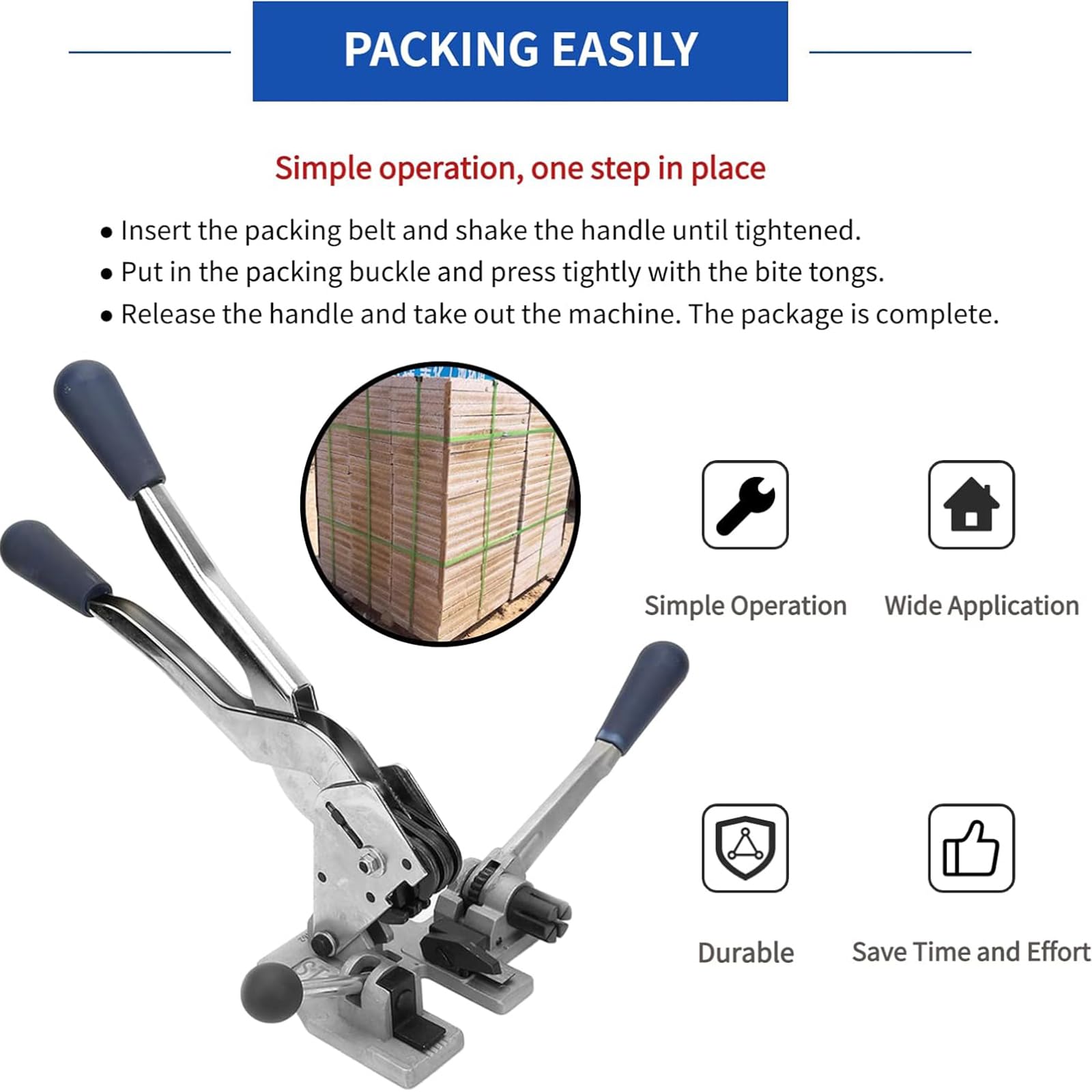 Tendeur de sangle en acier, pince à sertir manuelle 3 en 1 pour cerclage en acier et polypropylène, outil de cerclage pour cerclage de 13 mm, fonctionnement sans effort