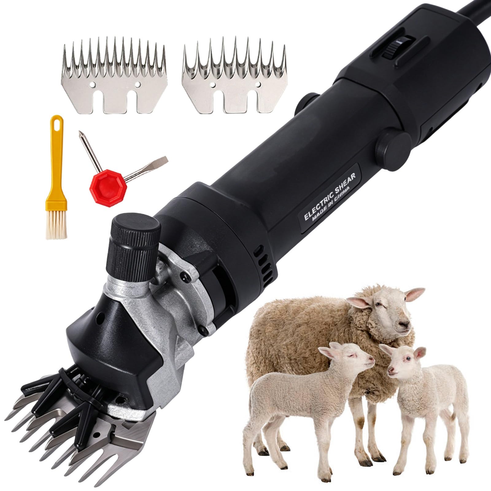 Tosatrice con Filo per Pecore 850W, Tosatrice Robusta per Bestiame con Motore 3200 Giri/Min, 6 velocità, Lame in Acciaio al Carbonio A 9 E 13 Denti E Valigetta per Pecore, Capre Black