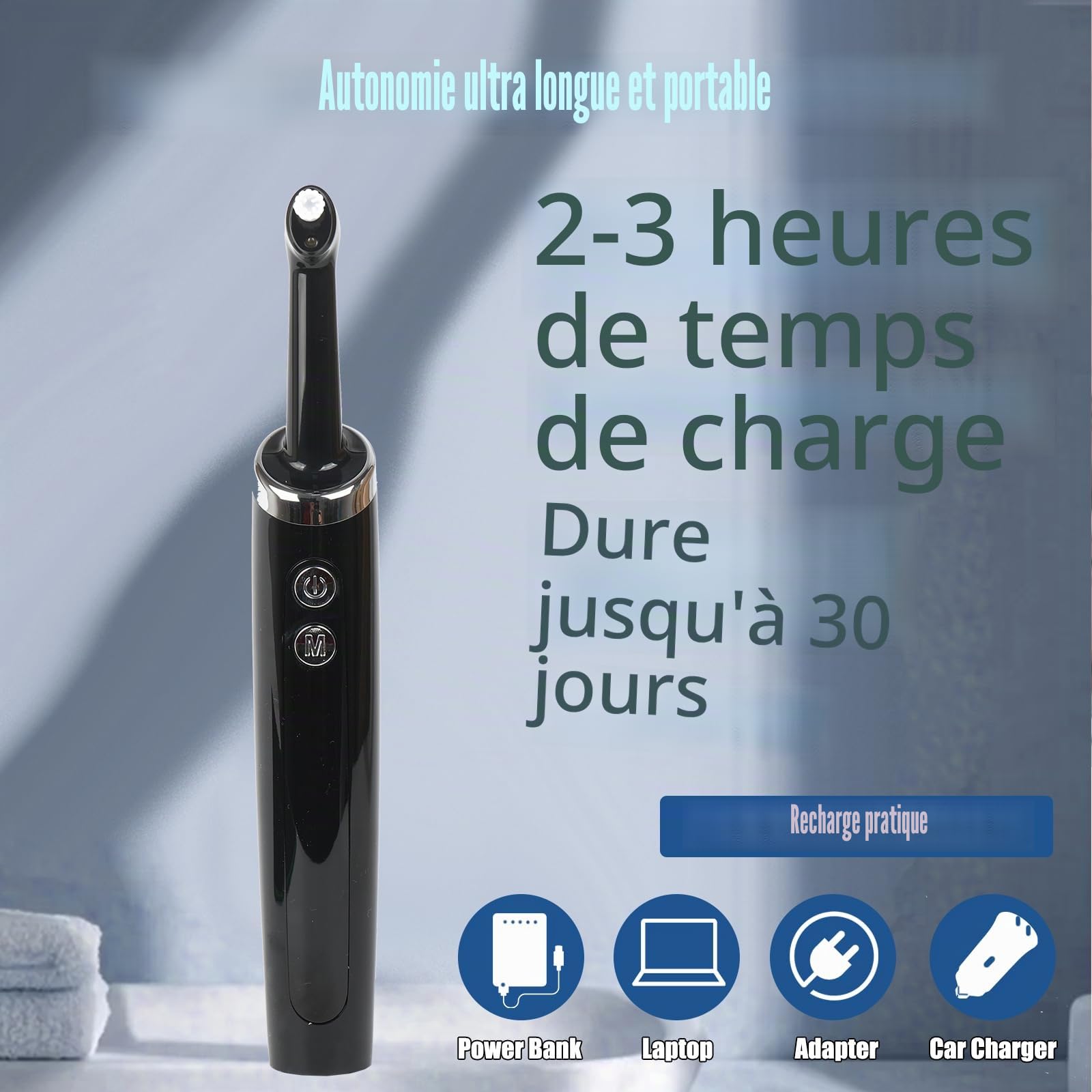 Polisseur dentaire, kit de blanchiment des dents rechargeable, nettoyage et blanchiment, polisseur électrique avec pâte à polir à 3 dents, 5 modes de vitesse, lumière LED-noir