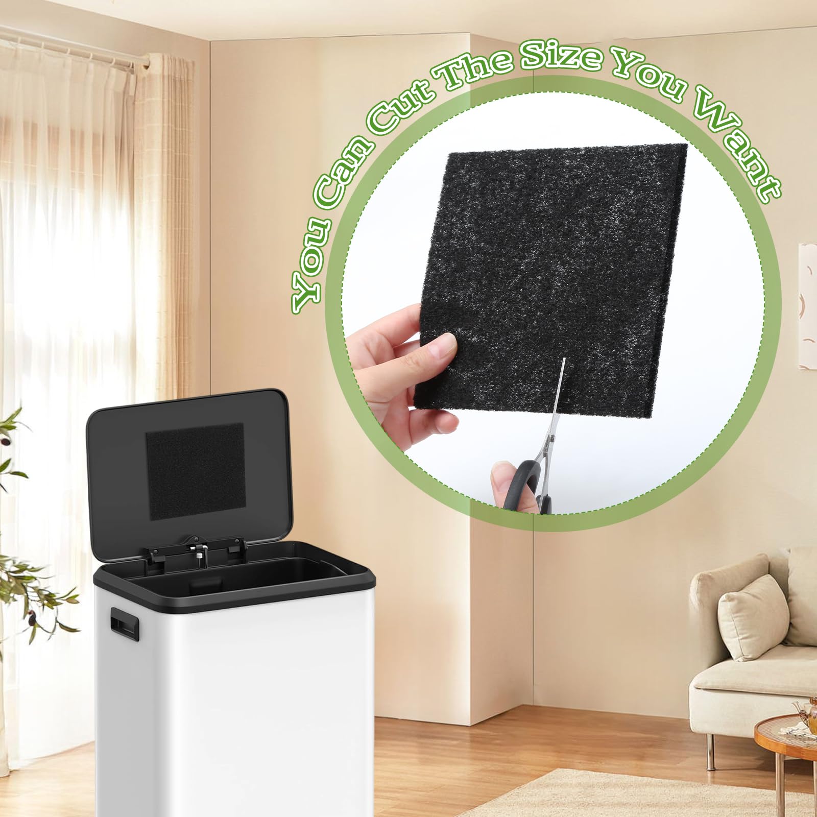 10 Pièces Filtre Charbon Actif, Filtres à Bacs à Compost Ronde et Carrée avec 1 Ciseaux, Filtres à Poubelle à Charbon, Filtres à Charbon Actif de Cuisine pour Composteur de Déchets de Cuisine