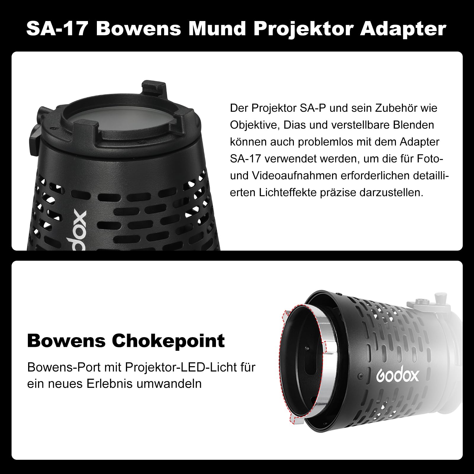 Godox Kit óptico Snoot Bowens con snoots p, 06, 05, 07, 11t y 11c para todos los montajes LED de luz video