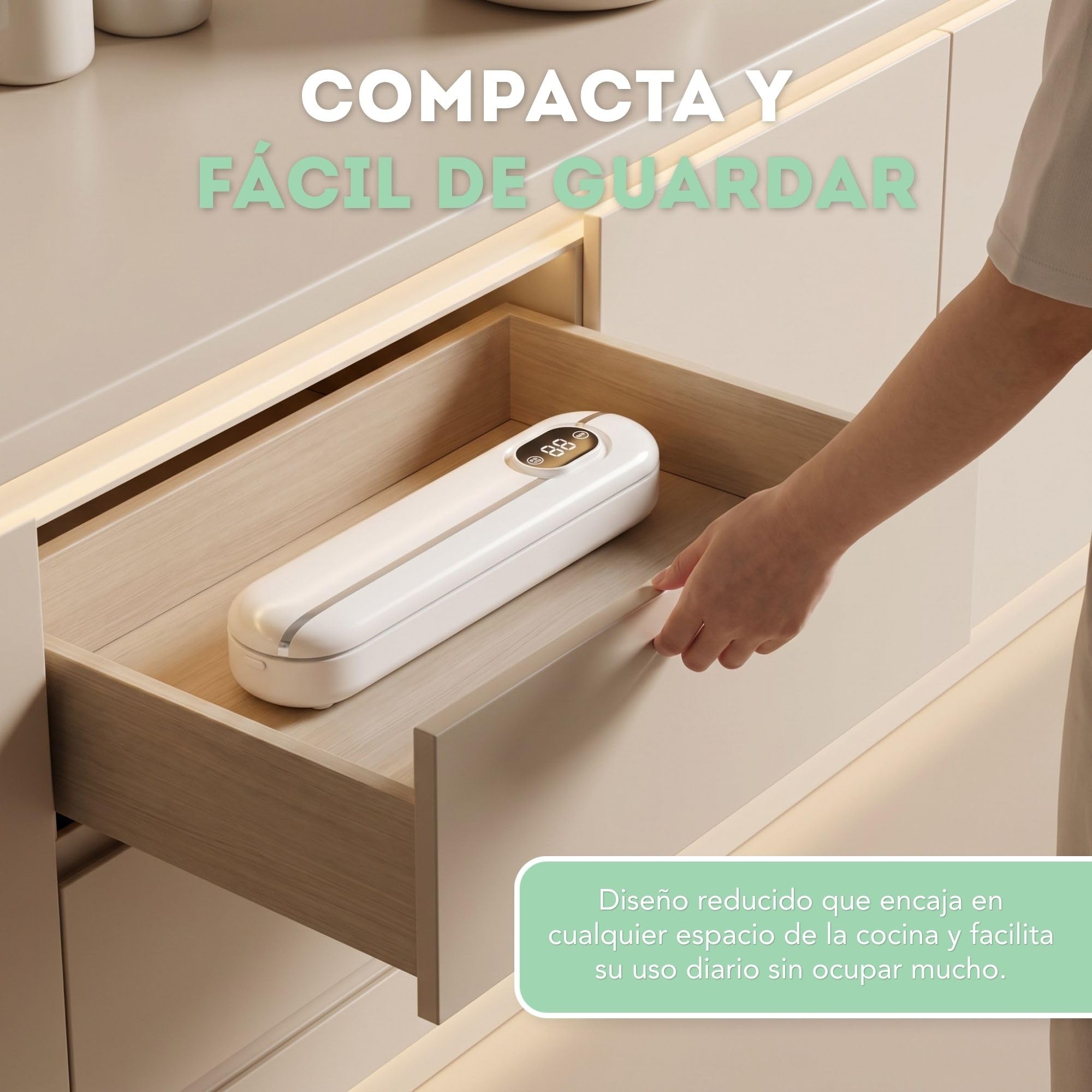 Rayisa Envasadora al Vacío Profesional – Sellado Automática con Modos Seco y Húmedo – Sella hasta 30 cm, Compatible con Bolsas Lisas y Gofradas – Incluye Kit de 10 Bolsas – Diseño Compacto en Blanco