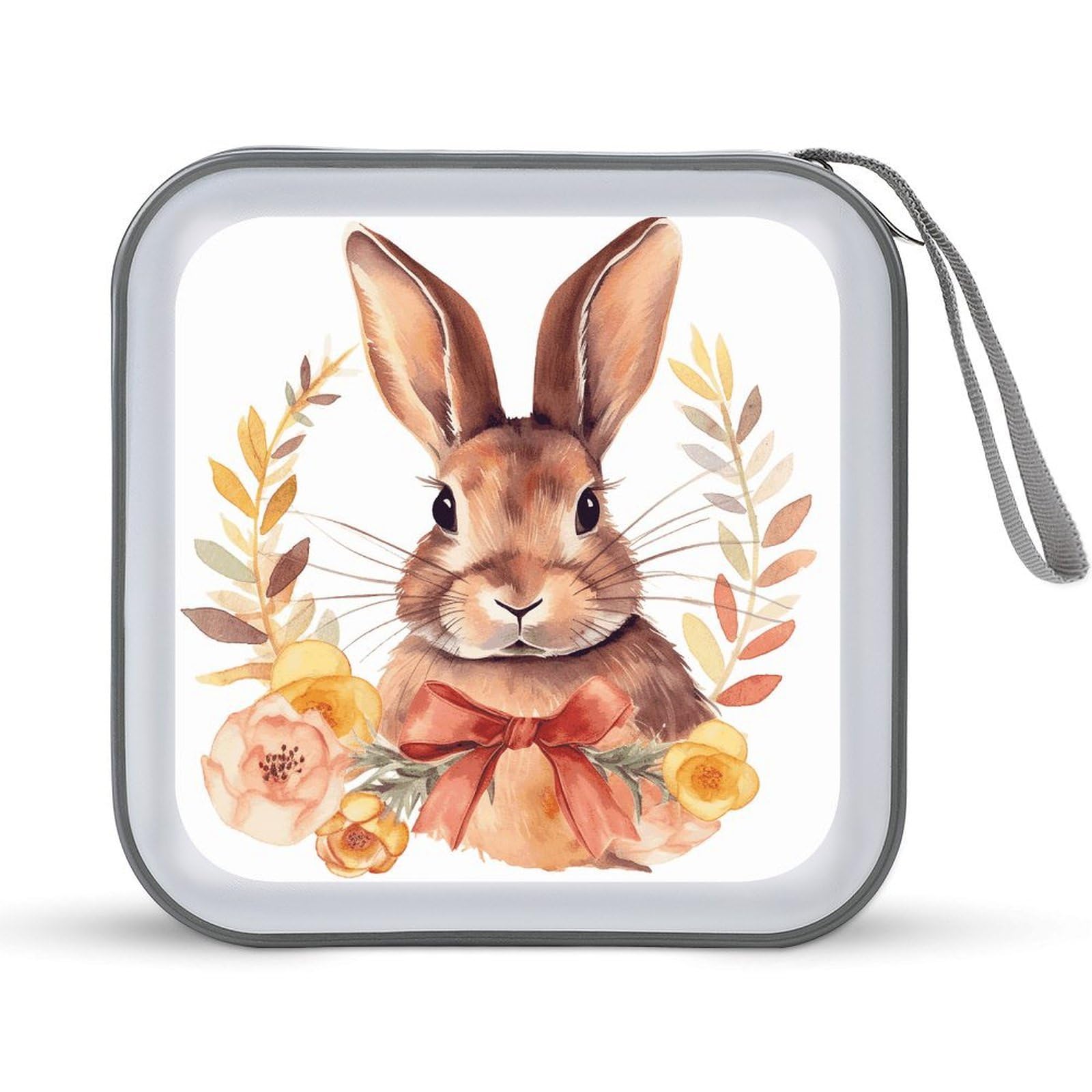 VstaDank Bunny Rosette CD Case 40 Capacity Protective DVD Cases with Zipper Portable CD Collection Bag DVD Boxes Holder with Handle for Movie Blu Ray Audio Disk Music