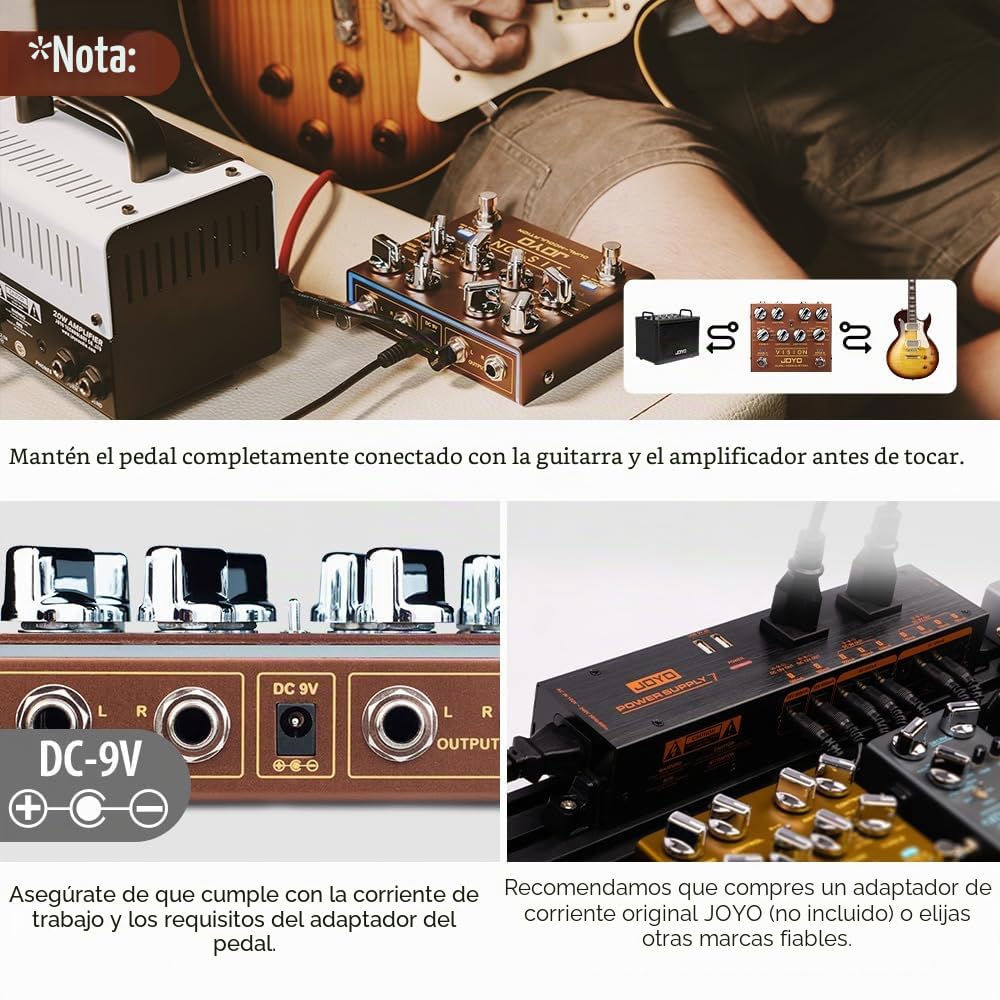 JOYO Pedal de modulación multiefectos serie R de doble canal de entrada y salida estéreo, 9 efectos para guitarra eléctrica (Vision R-09)