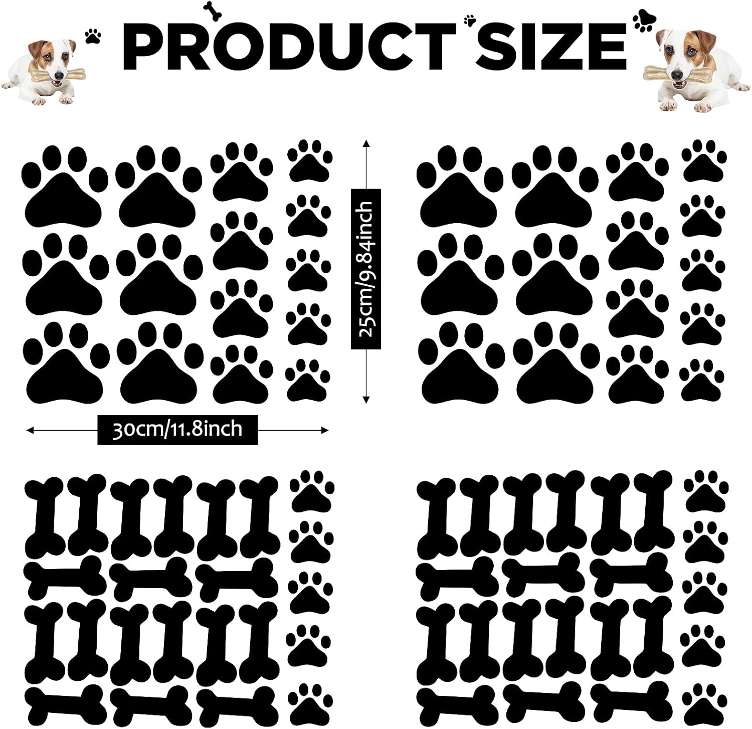 76 Pieces Dog Paw Decal Paw Print Sticker Dog Room Decor for Walls Pup Removable Vinyl Wall Sticker Decoration Animal Footprint for Nursery Bedroom Room Decor Art Mural DIY, Black