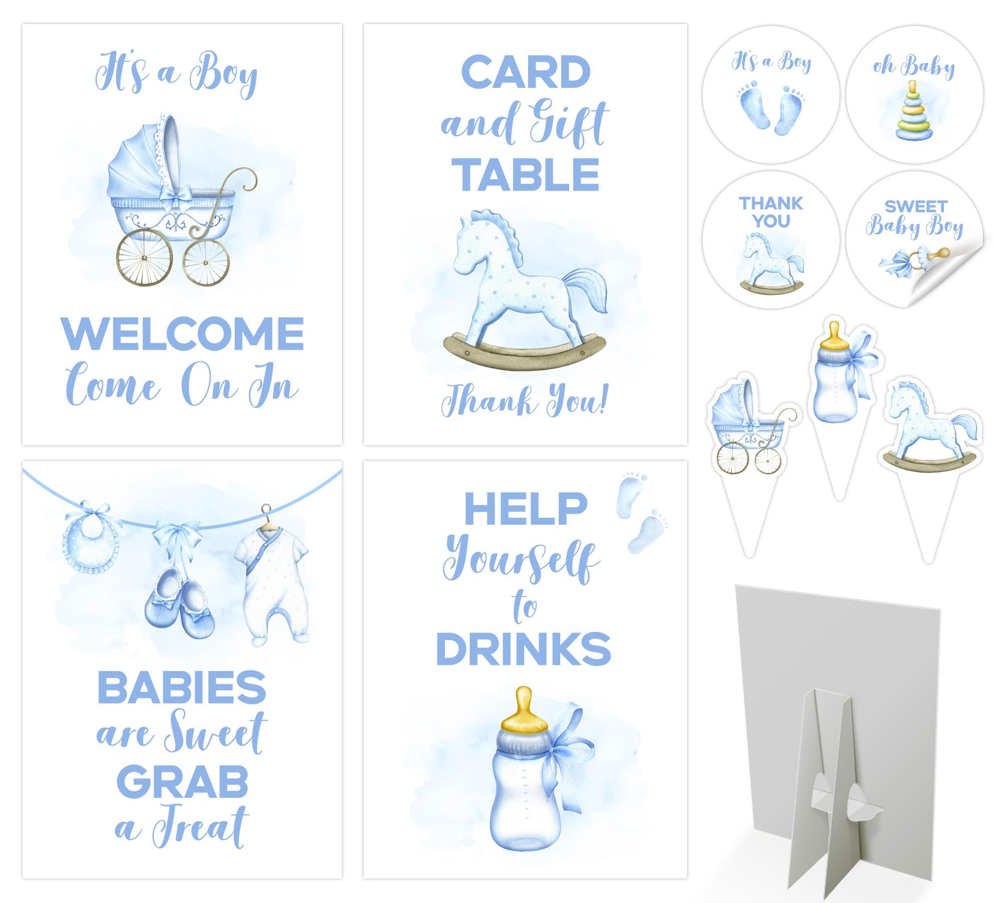 80 Pcs Baby Shower Decorations Boy Blue - It's a Boy - 4 Table Centerpieces Welcome Sign, 36 Baby Shower Cupcake Toppers, 40 Thank You Stickers