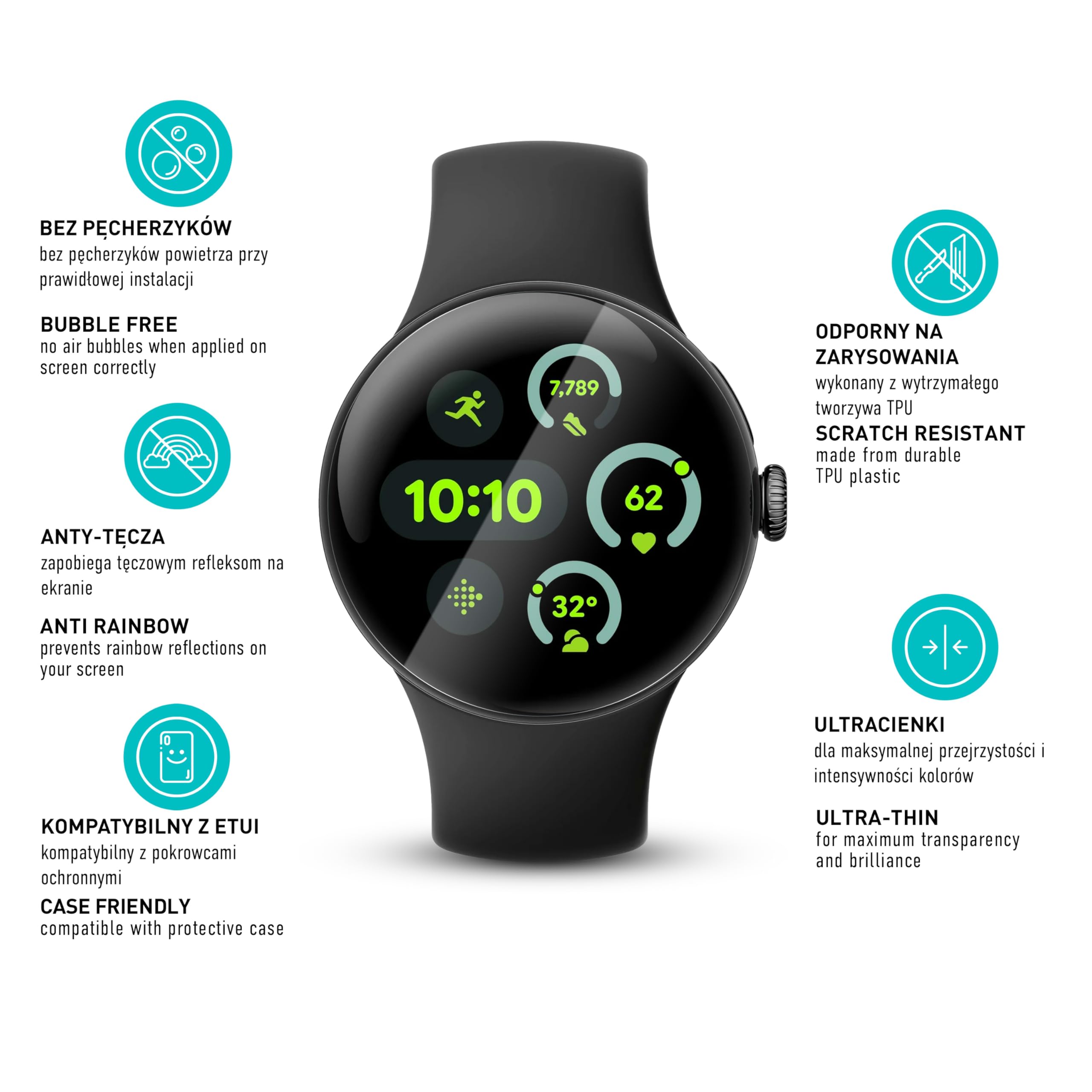 smartect Folia Ochronna TPU [3 Sztuki, Clear] dla Google Pixel Watch 4/3 / 2/1 41 mm, Zakrywa cały wyświetlacz, Ochraniacz Ekranu bez Pęcherzyków, Bez Odcisków palców