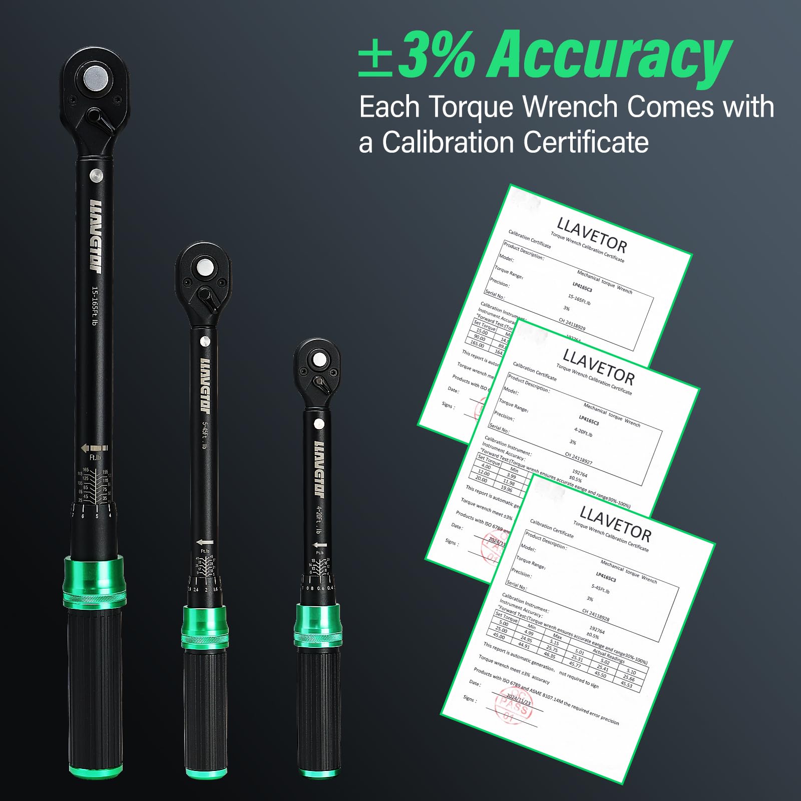 LLAVETOR 3-Piece Torque Wrench Set – 1/4, 3/8, 1/2 Drive, Click-Type For Bikes & Cars