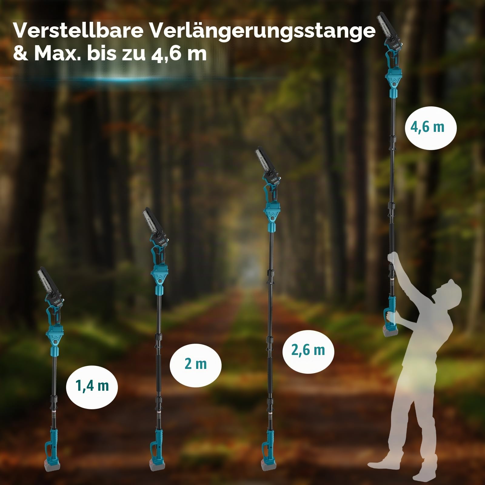 Akku Hochentaster Ast Kettensäge Teleskop 4 IN 1 kompatibel mit Makita 18V