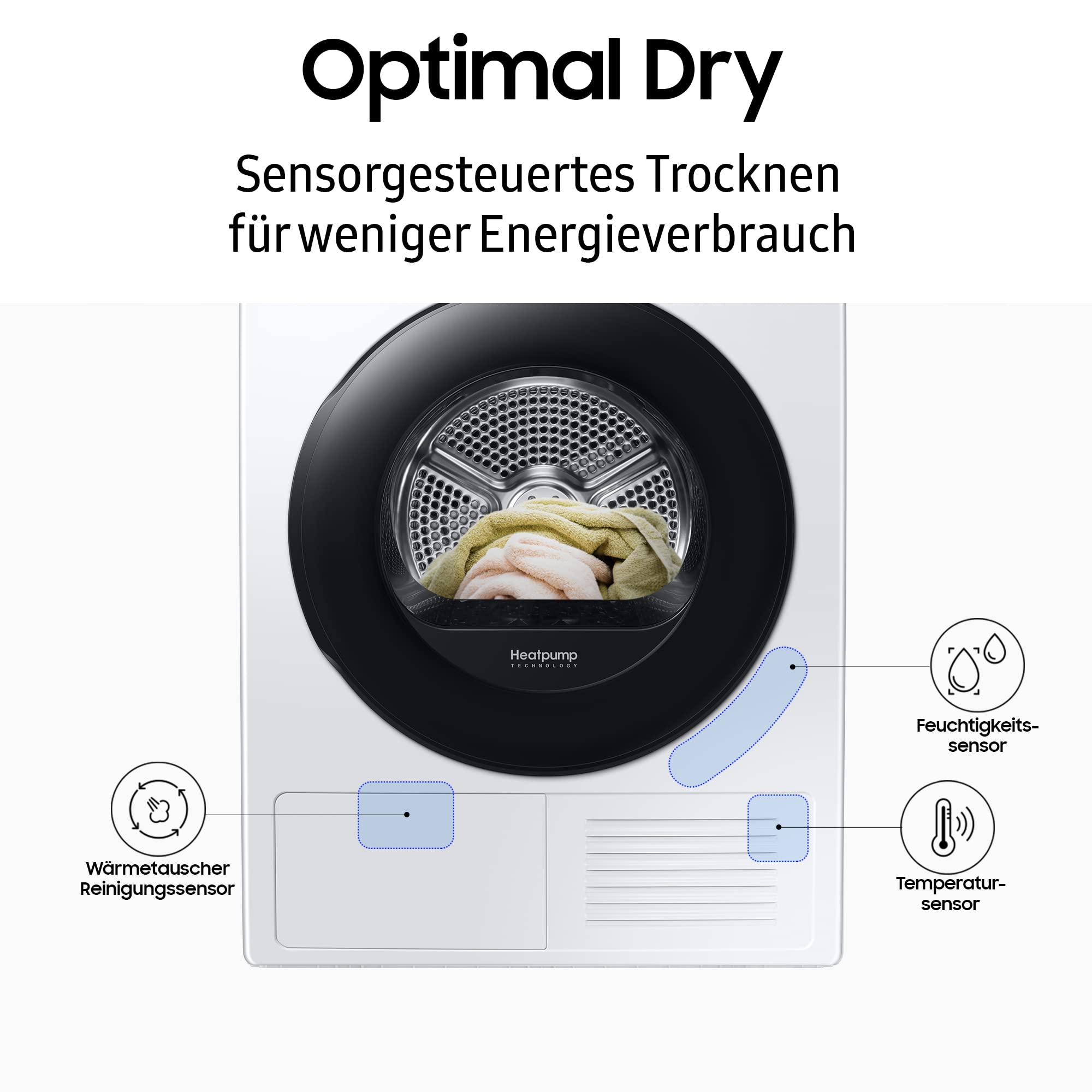 Samsung DV5000D Wärmepumpentrockner 9 kg EEK C LED-Display Optimal Dry SmartThings-App Hygiene-Programm Air Refresh Weiß