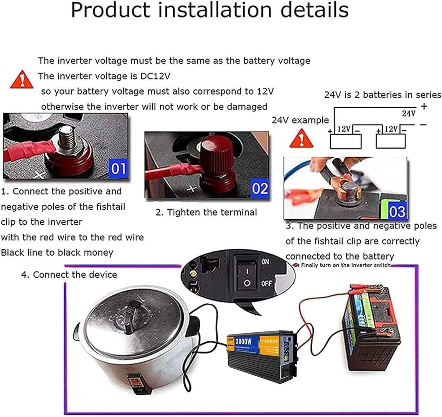 8000W Pure Sine Wave Inverter Charger, 12V/24V/48V/60V/72V DC Input, 120V/240V AC Output, Solar Power Inverter for Car, Split Phase Converter (24V to 220V)