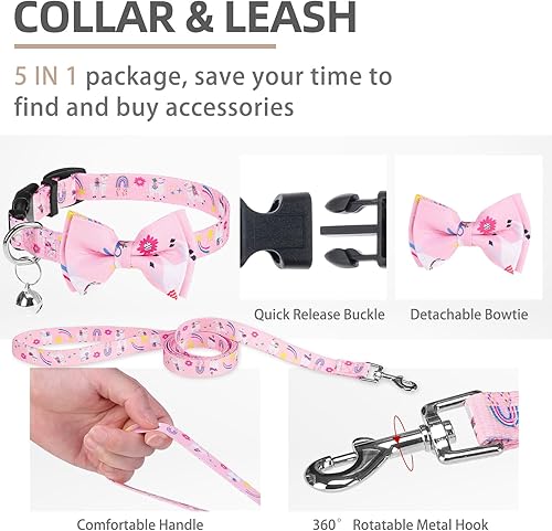 Miniatura 3 de PUPTECK Arnés de malla suave para perro y correa para cachorro, juego de collar para perros pequeños y medianos y gatos, chaleco reflectante