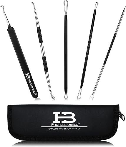 Kit de herramientas para eliminar puntos negros, kit de 5 piezas, acero inoxidable de alta calidad, extractor de comedones de espinillas, extractor