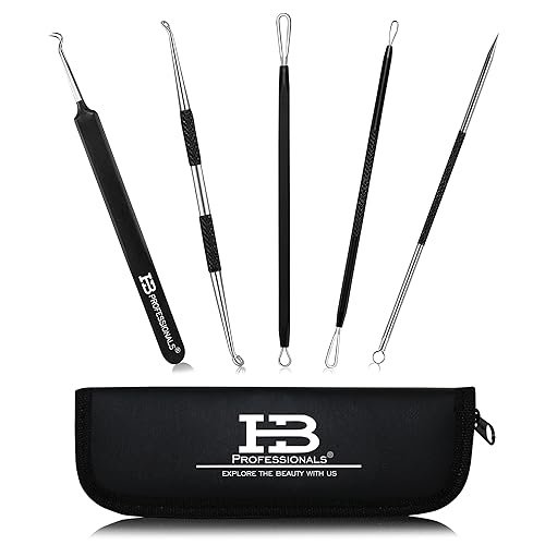 Kit de herramientas para eliminar puntos negros, kit de 5 piezas, acero inoxidable de alta calidad, extractor de comedones de espinillas, extractor