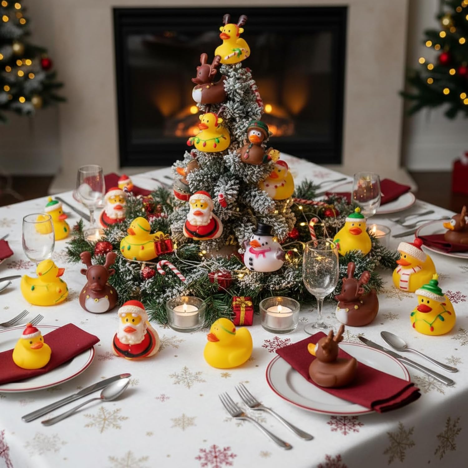 Sratte 48 Christmas Rubber Duck Bulk, Mini Santa Rubber Duck Bath Toys Assorted Xmas Party Decorations for Christmas Party Favors Stocking Stuffers Gifts for Coworkers Class (Cute Style)