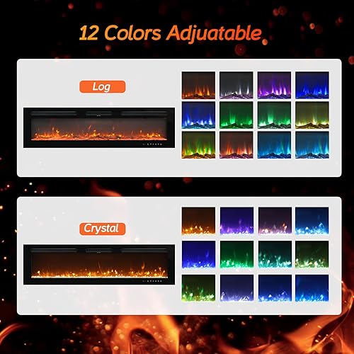 Miniatura 3 de WAMPAT Inserto de chimenea eléctrica de 60 pulgadas, calentador de chimenea independiente montado en la paredindependiente con control remoto y