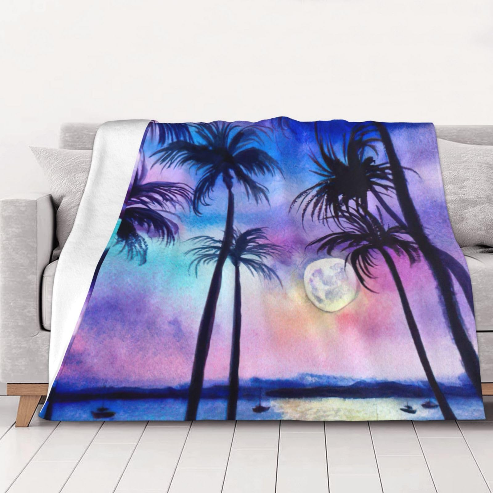 Couverture en flanelle palmier douce pour canapé et lit toutes saisons