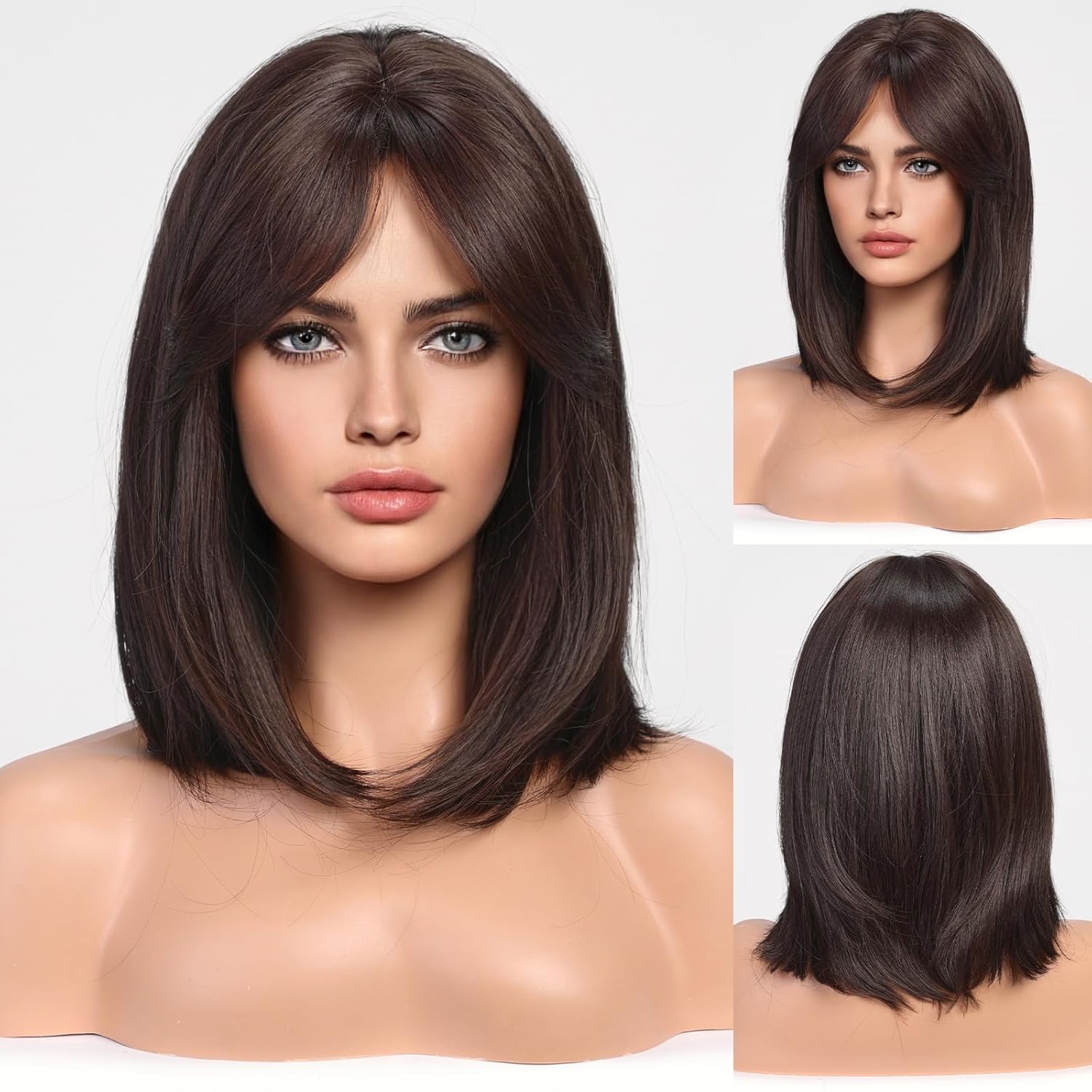 HAIRCUBE Dark Brown Wigs for Woemn Straight Wig with