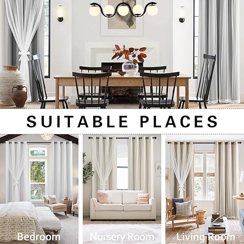 Miniatura 7 de Cortinas opacas del 90% al 95% con transparente aplastado, juego de 2 paneles de cortina parte superior con ojales plateados antiguos, gris claro,