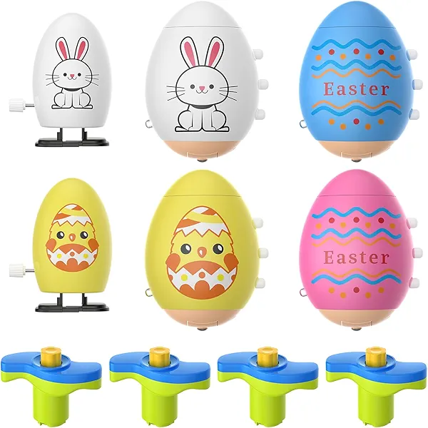 6 Pack Light Up Spinning Tops for Kids - LED Light Up Flashing Spinnings Tops, Easter Eggs Glowing Music Spinning Tops & Wind-Up Walking Eggs, Easter Basket Stuffers for Party Supplies Gifts