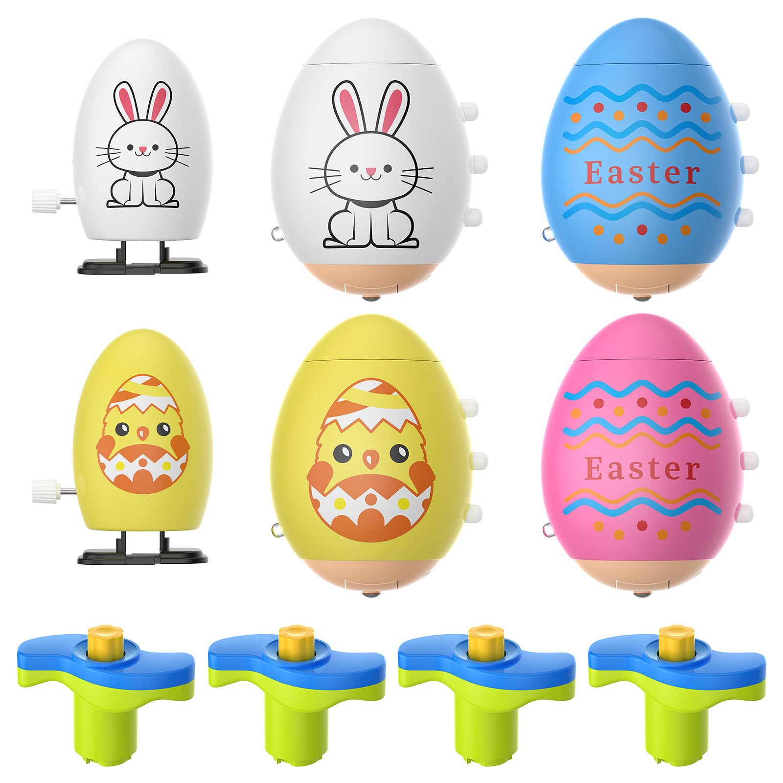 6 Pack Easter Basket Stuffers for Kids Toddler Boys, Easter Eggs Glowing Music Spinning Tops & Wind-Up Walking Eggs, Easter Gifts Easter Toys for Easter Egg fillers Easter Egg Hunt Party Supplies