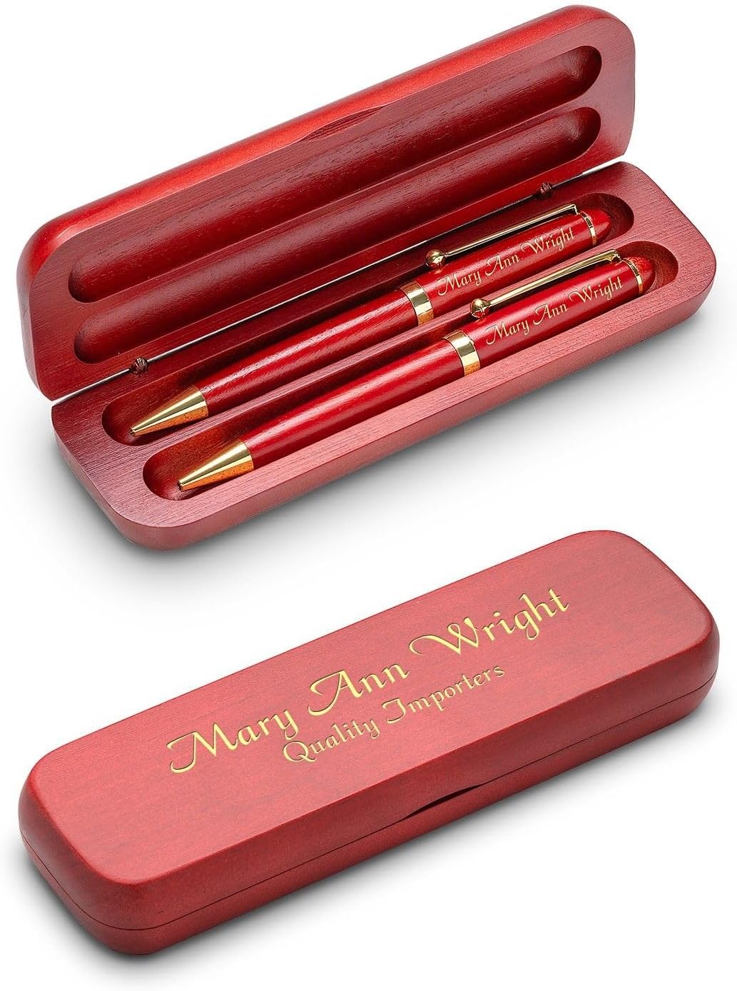 Executive Gift Shoppe - Personalized Cherrywood Pen & Pencil Box Set with Custom Engraving