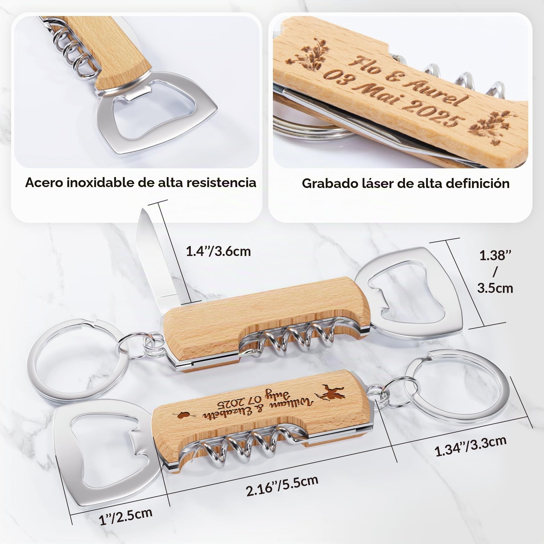 30 Piezas Abrebotellas Multifuncionales de Madera Personalizados, Regalos con Grabado para Bodas, Cumpleaños y Eventos - Llaveros Únicos para Invitados