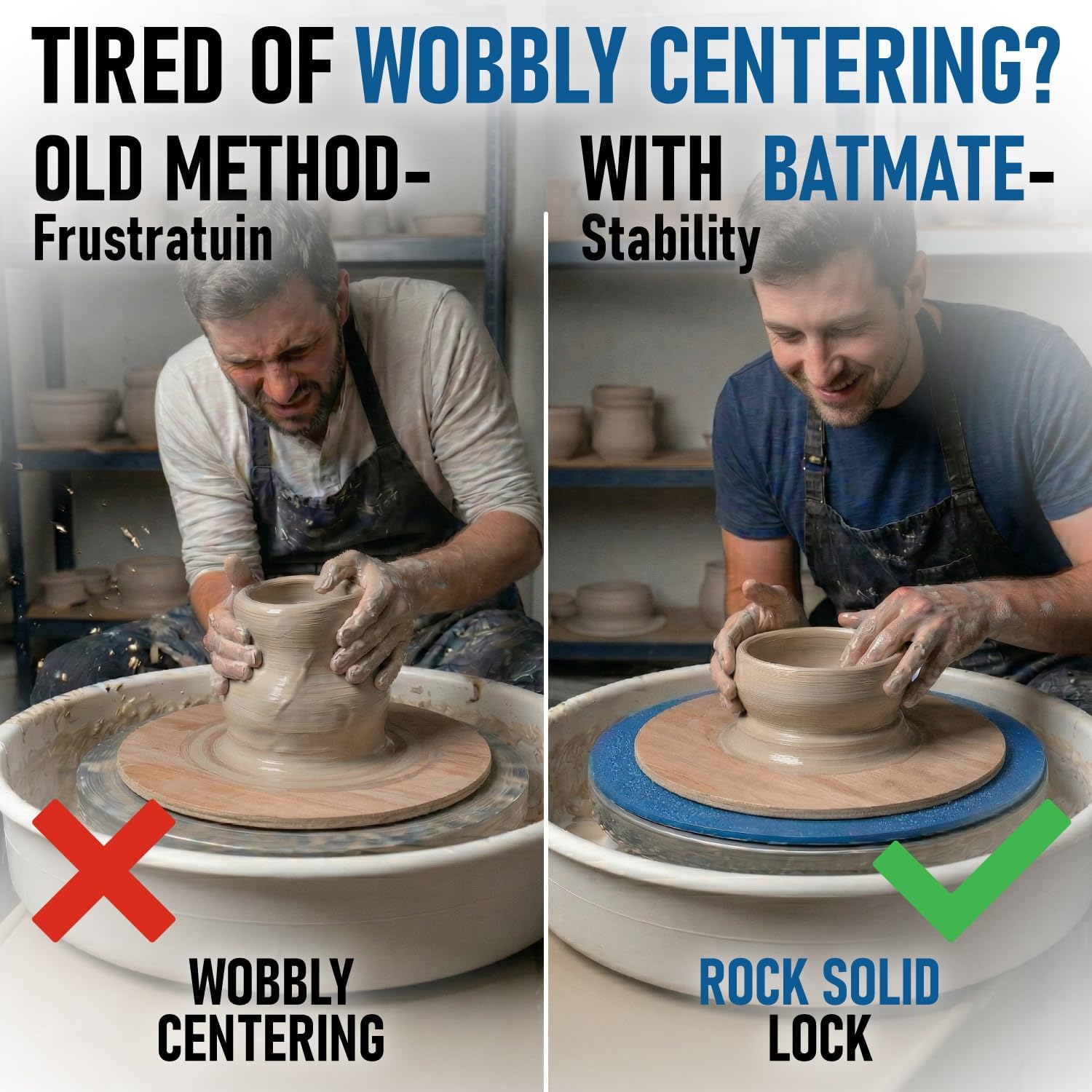 BatMate for Ceramics & Pottery 12"：Anti-Slip, Eliminate Wobble & Ensure Perfect Centering, No Pins Needed, Strong Water-Adhesion Grip, Washable & Reusable Supplies for Pottery Wheel Tools Blue 1 PC